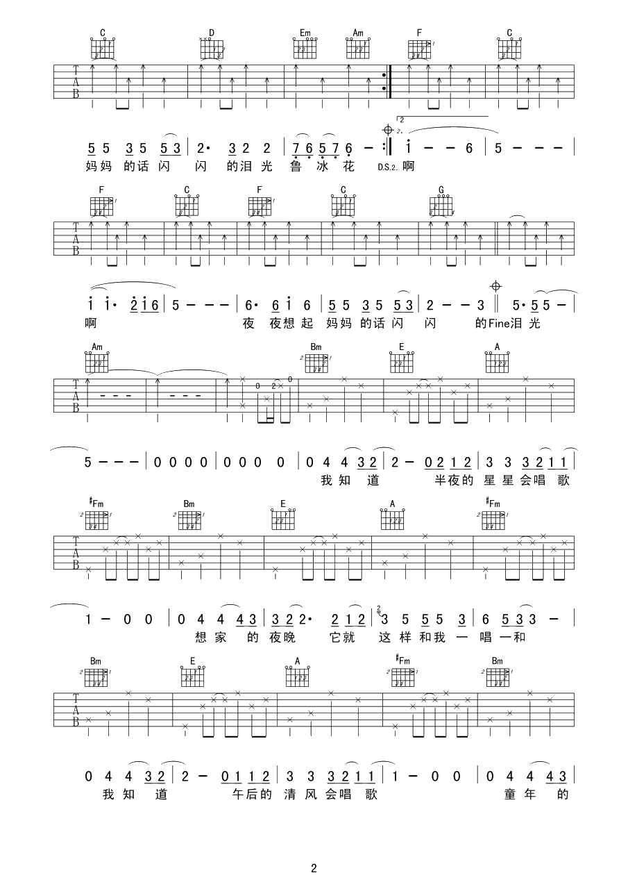 鲁冰花吉他谱-A调扫弦版-甄妮-成为流行歌曲中歌颂母爱的经典2