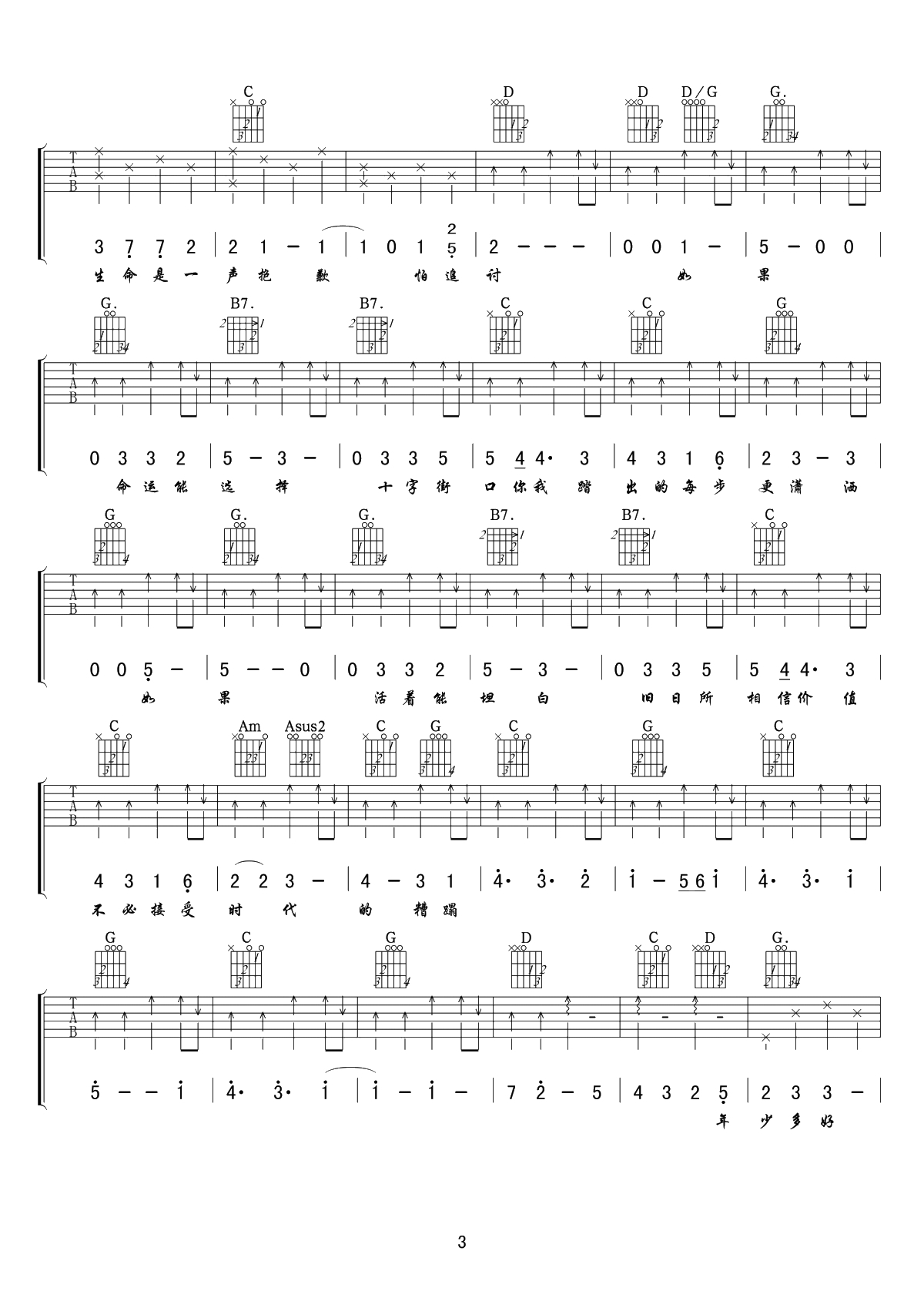 年少无知吉他谱-林保怡-G调指法谱-年少多好,可惜,青春的诗总会老。3