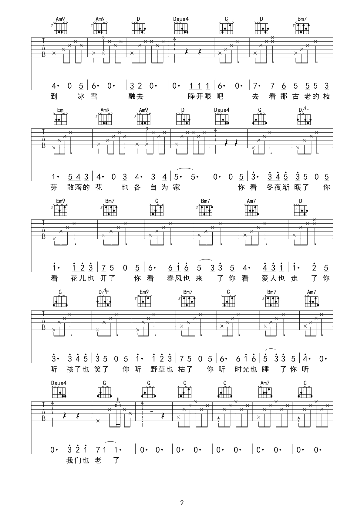 花落知多少吉他谱-倪健-G调弹唱谱-花儿都开了,等的那个人却还没来2