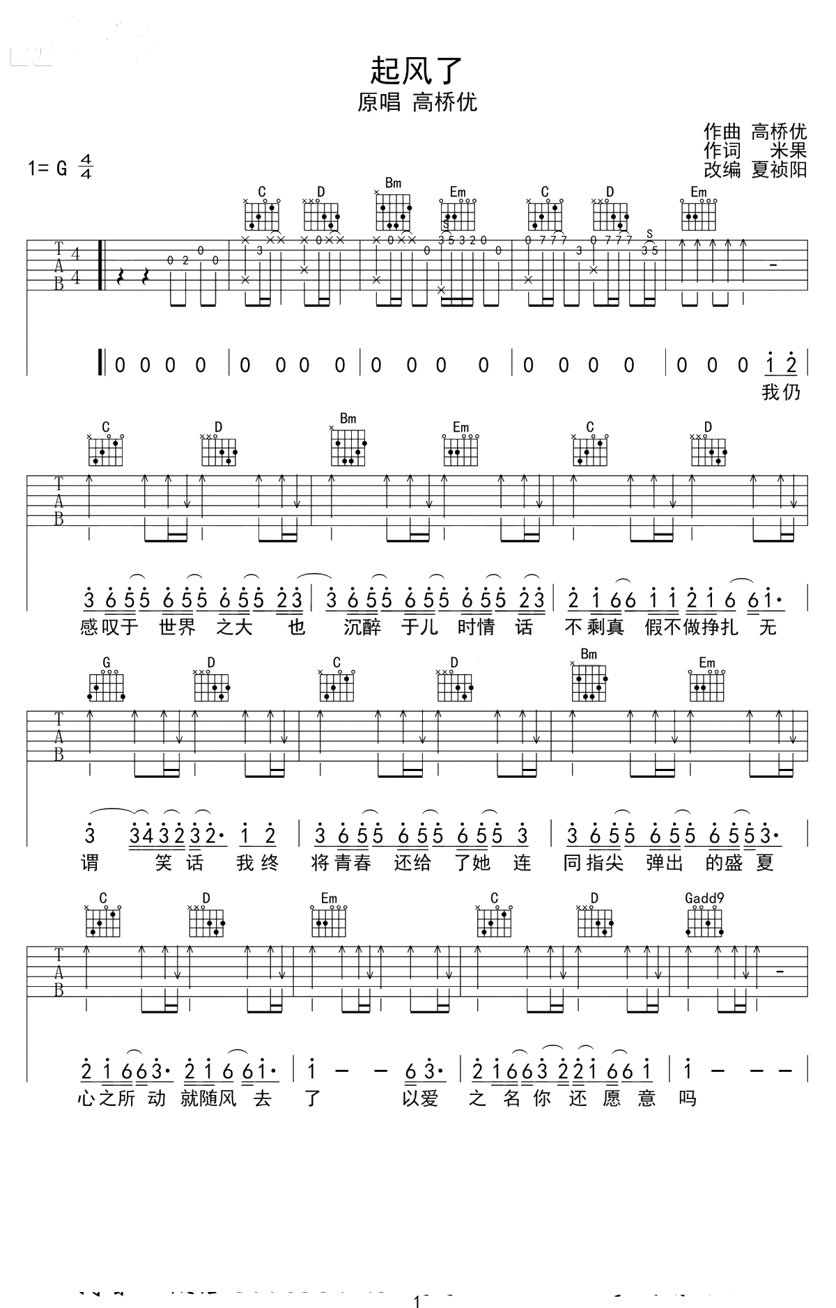 起风了吉他谱-高清完整版-买辣椒也用券-吉他弹唱1