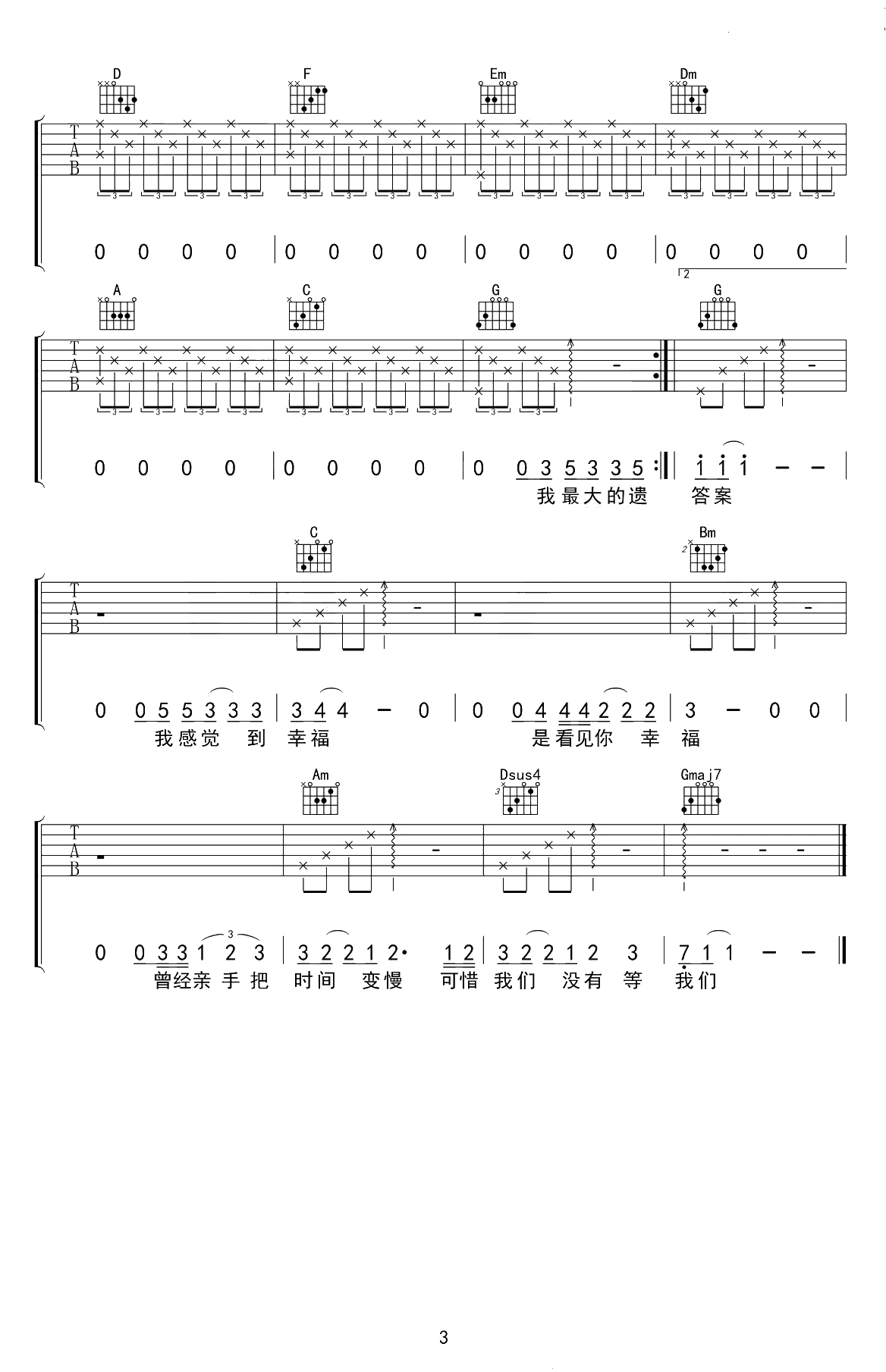 我们吉他谱-G调弹唱谱-陈奕迅《后来的我们》主题曲3