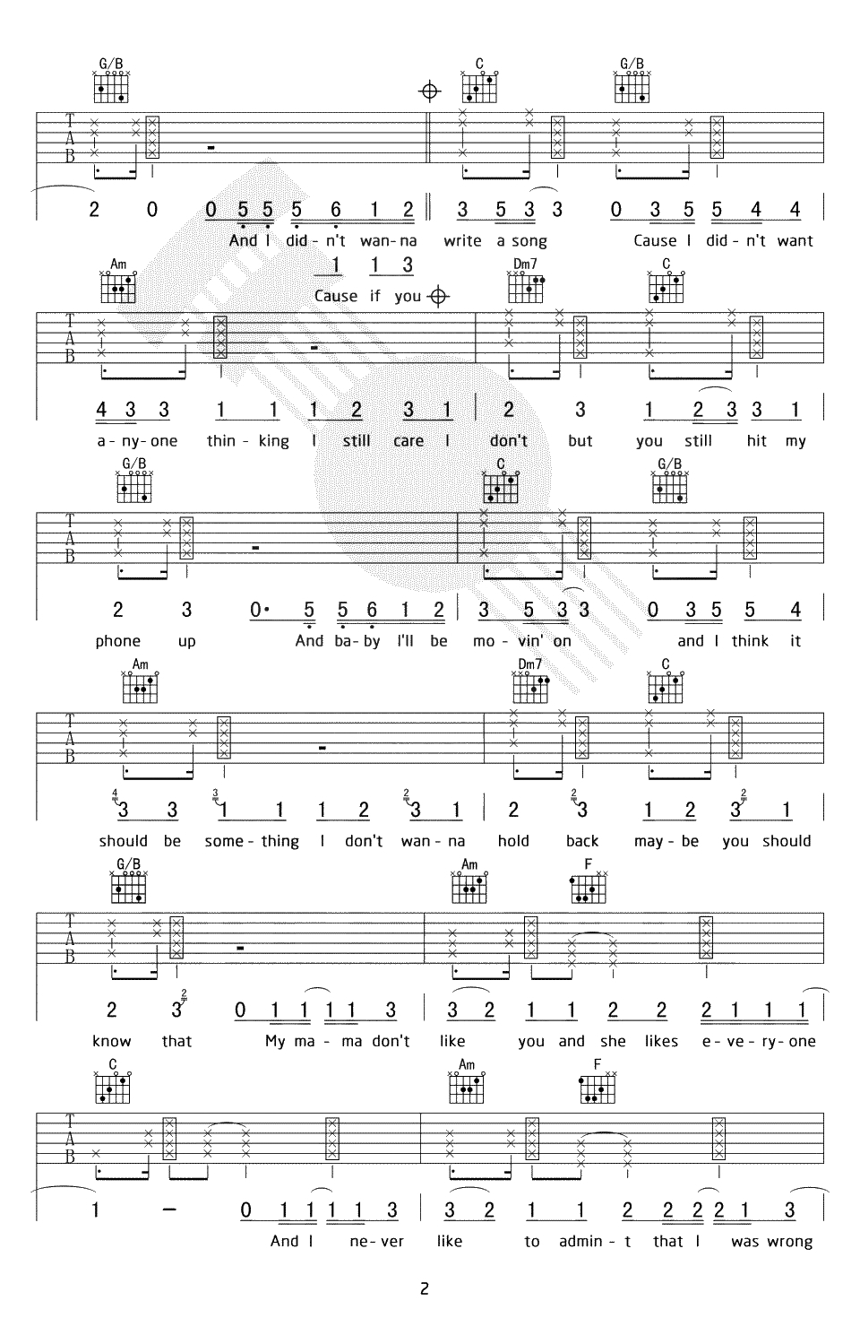 love yourself吉他谱-C调简单版-贾斯丁比伯-弹唱六线谱2