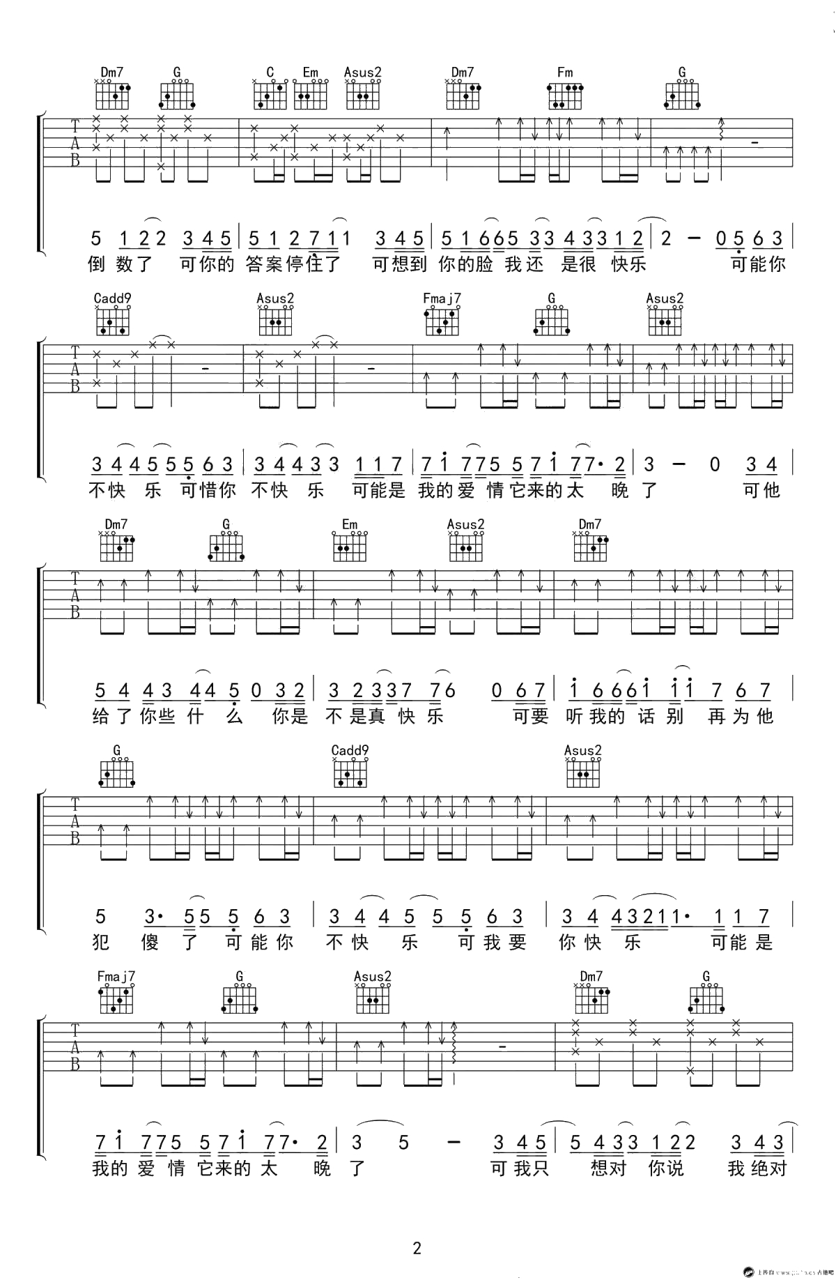可乐吉他谱-赵浴辰/赵紫骅-弹唱谱六线谱-C调版本2