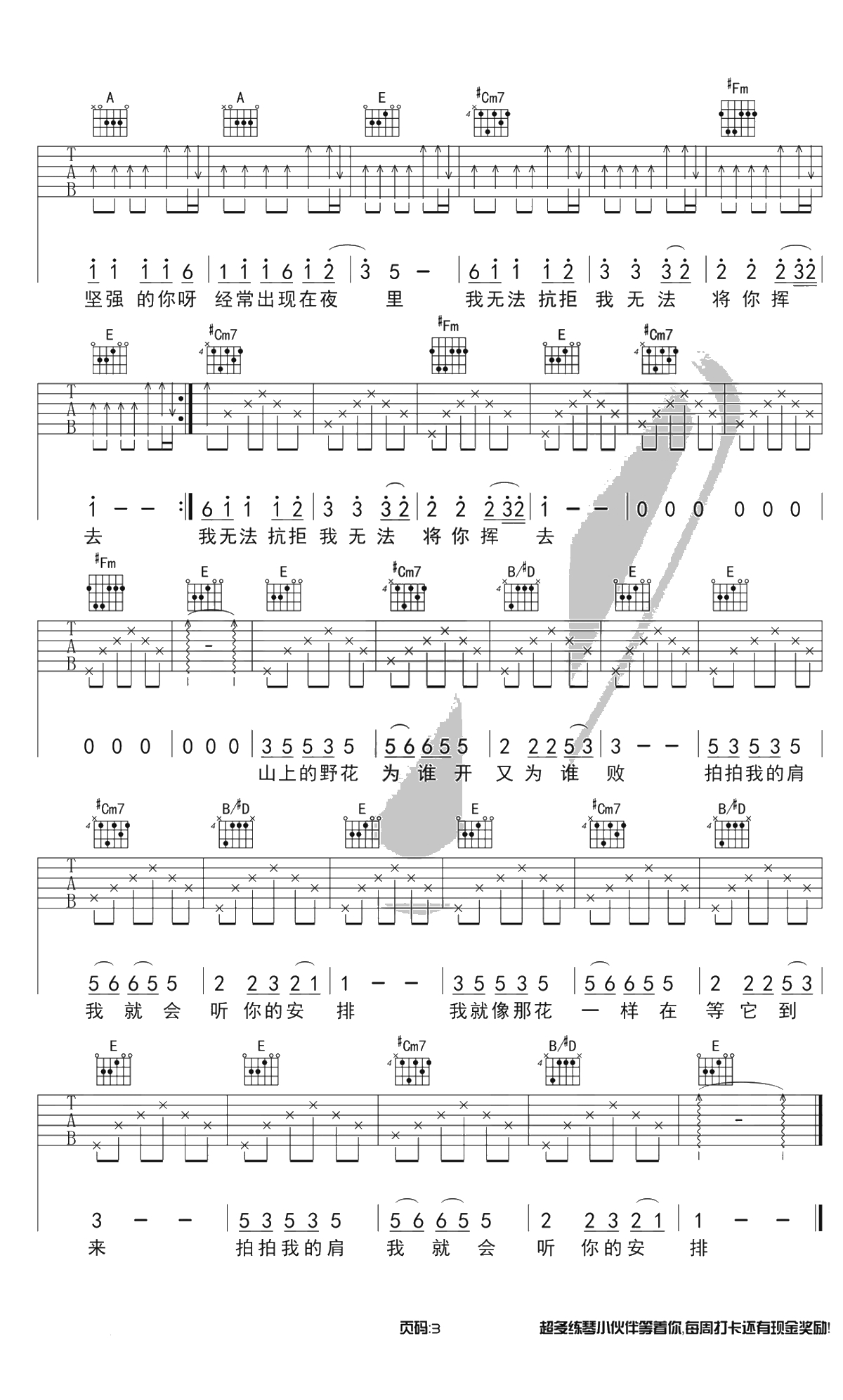 野花吉他谱-好声音康树龙/旦增尼玛-E调原版-3