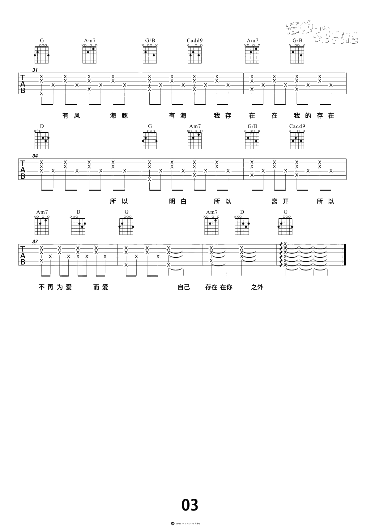 崇拜吉他谱-梁静茹简单版-弹唱3