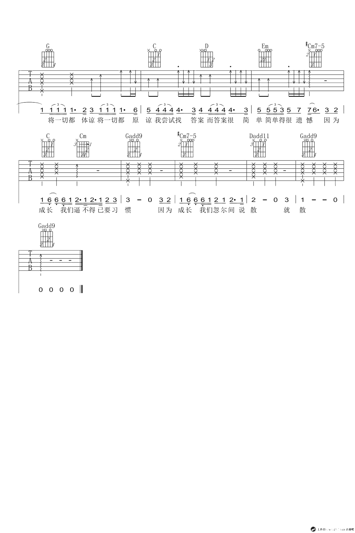 说散就散吉他谱-G调弹唱谱-JC-说散就散六线谱4