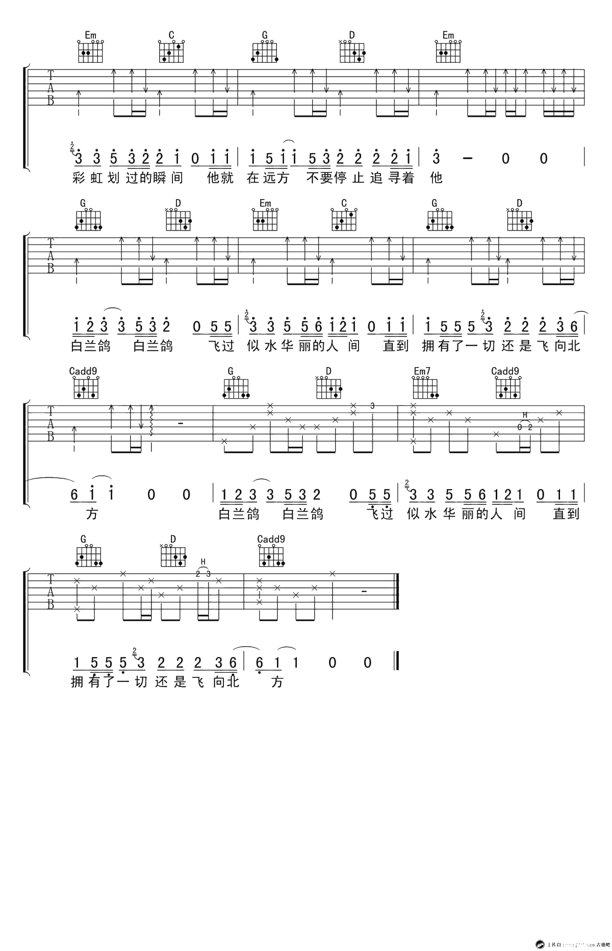 白兰鸽巡游记吉他谱-G调版本-丢火车乐队-高清3