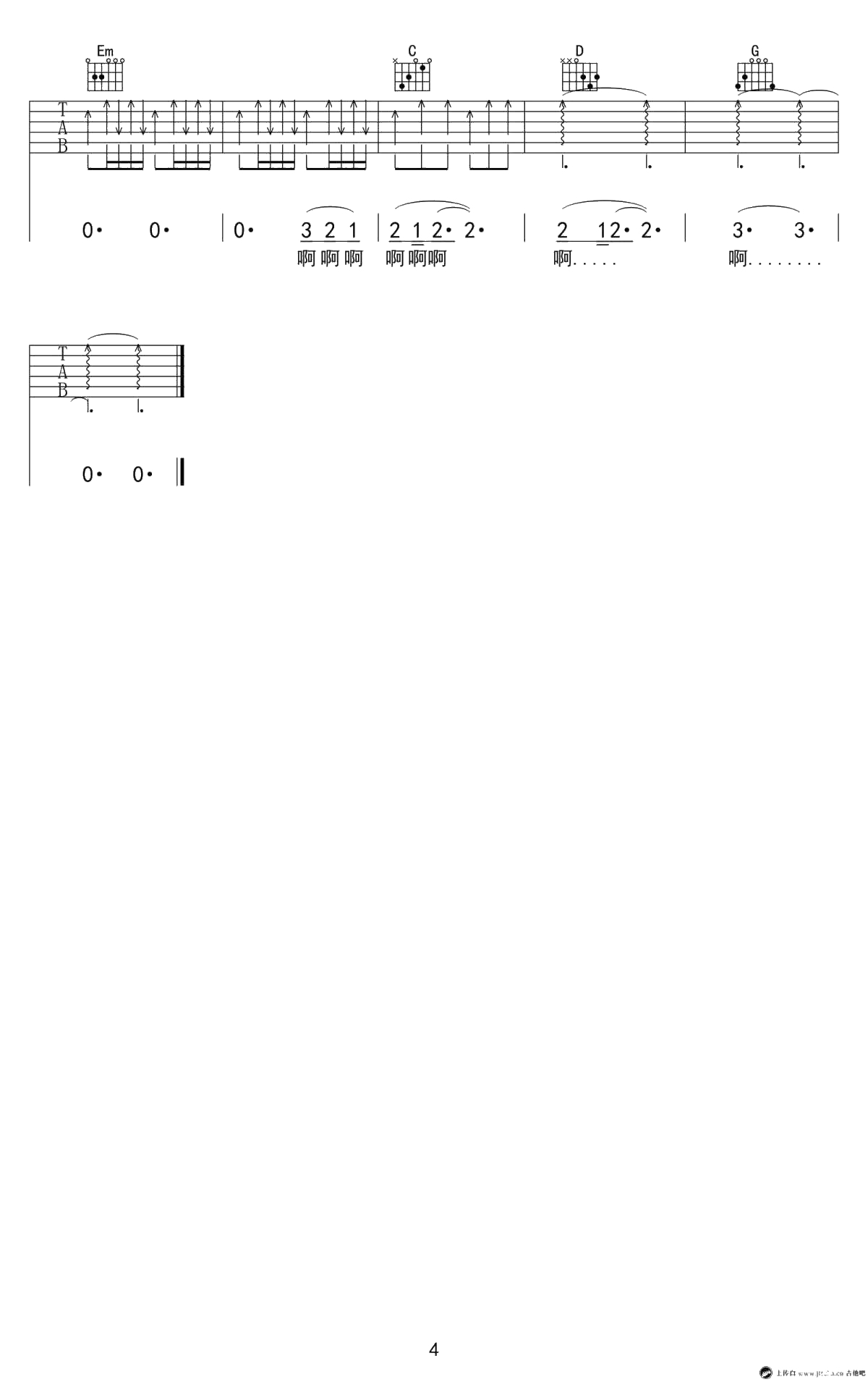 《美丽新世界》吉他谱-伍佰G调弹唱谱-六线谱4
