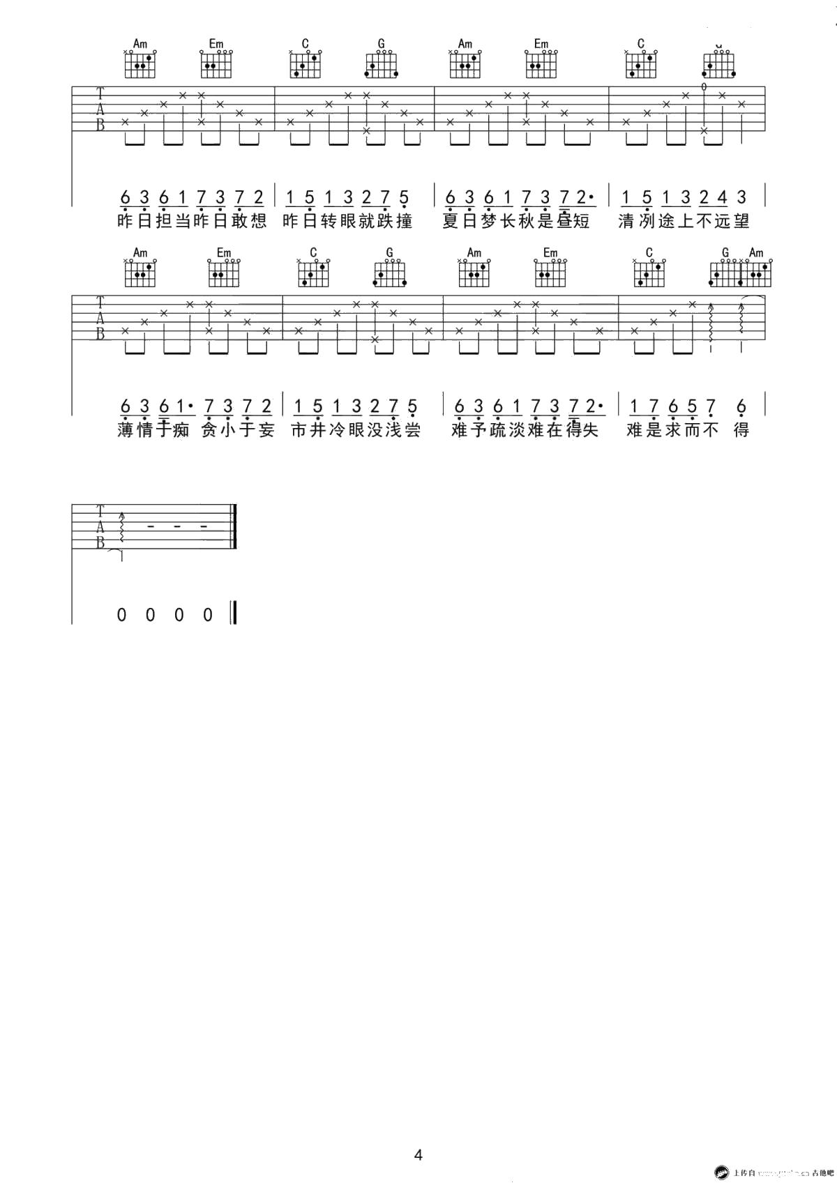 一如年少模样吉他谱-陈鸿宇-原版弹唱谱4