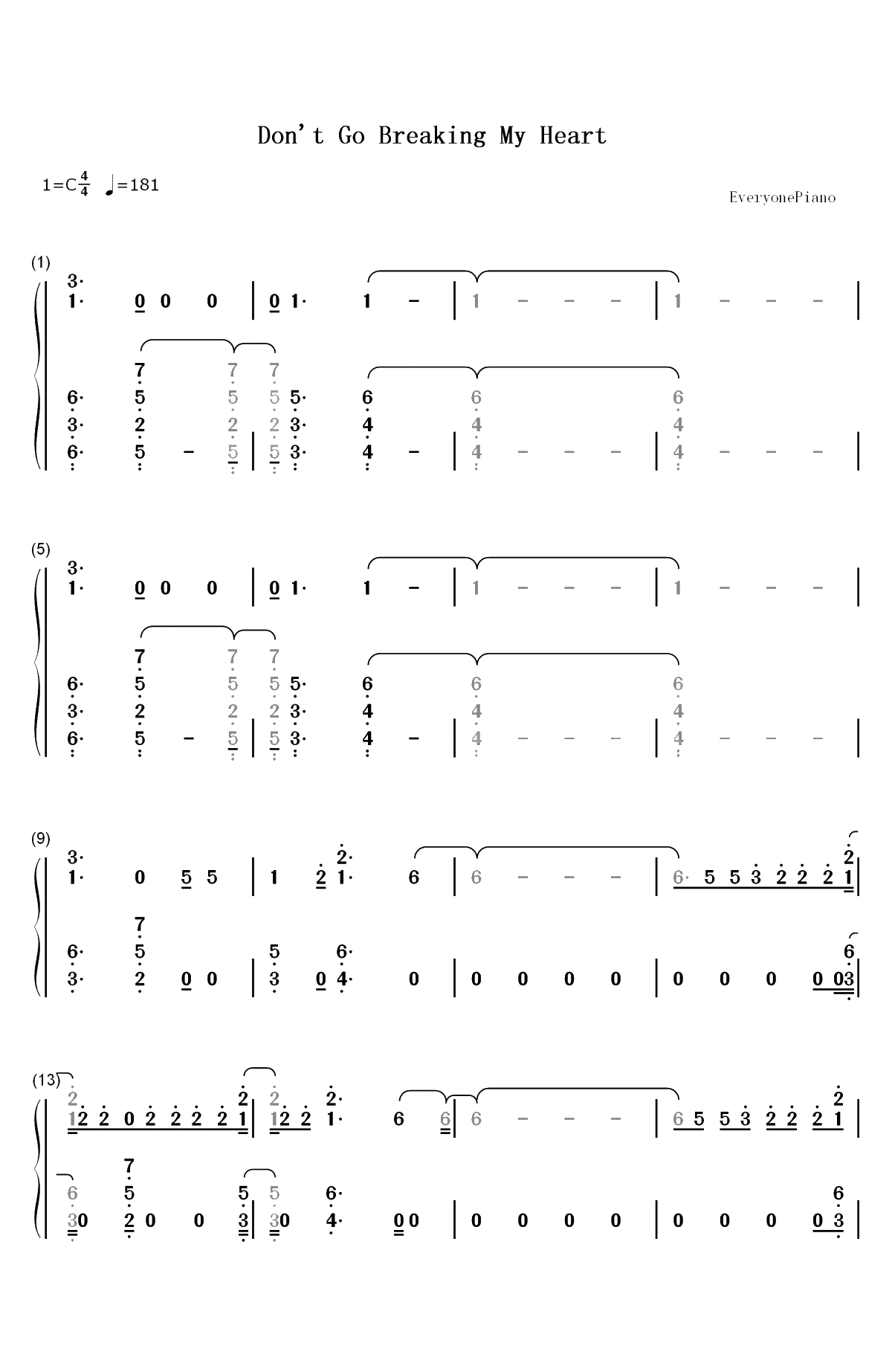 Don't Go Breaking My Heart-Backstreet Boys双手简谱预览1