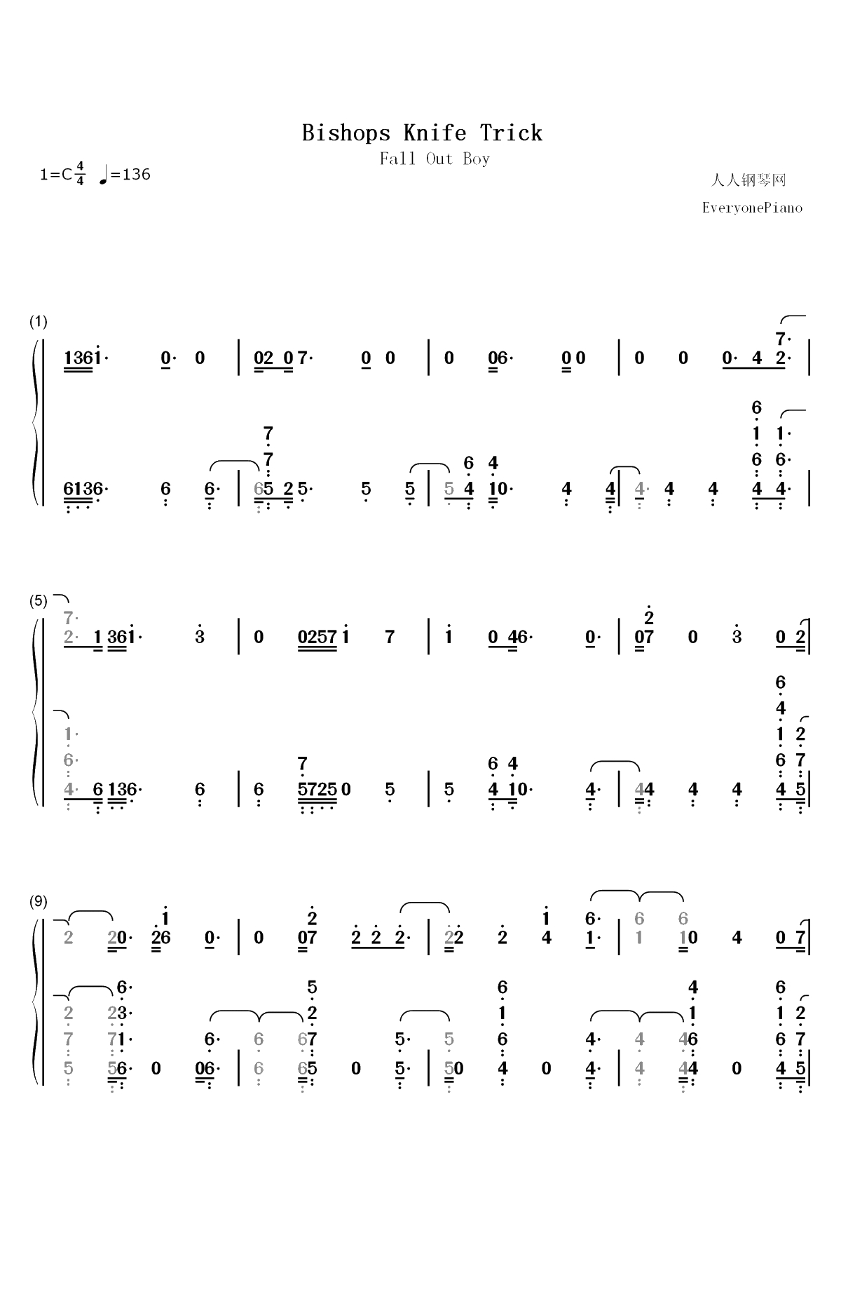 Bishops Knife Trick-Fall Out Boy双手简谱预览1
