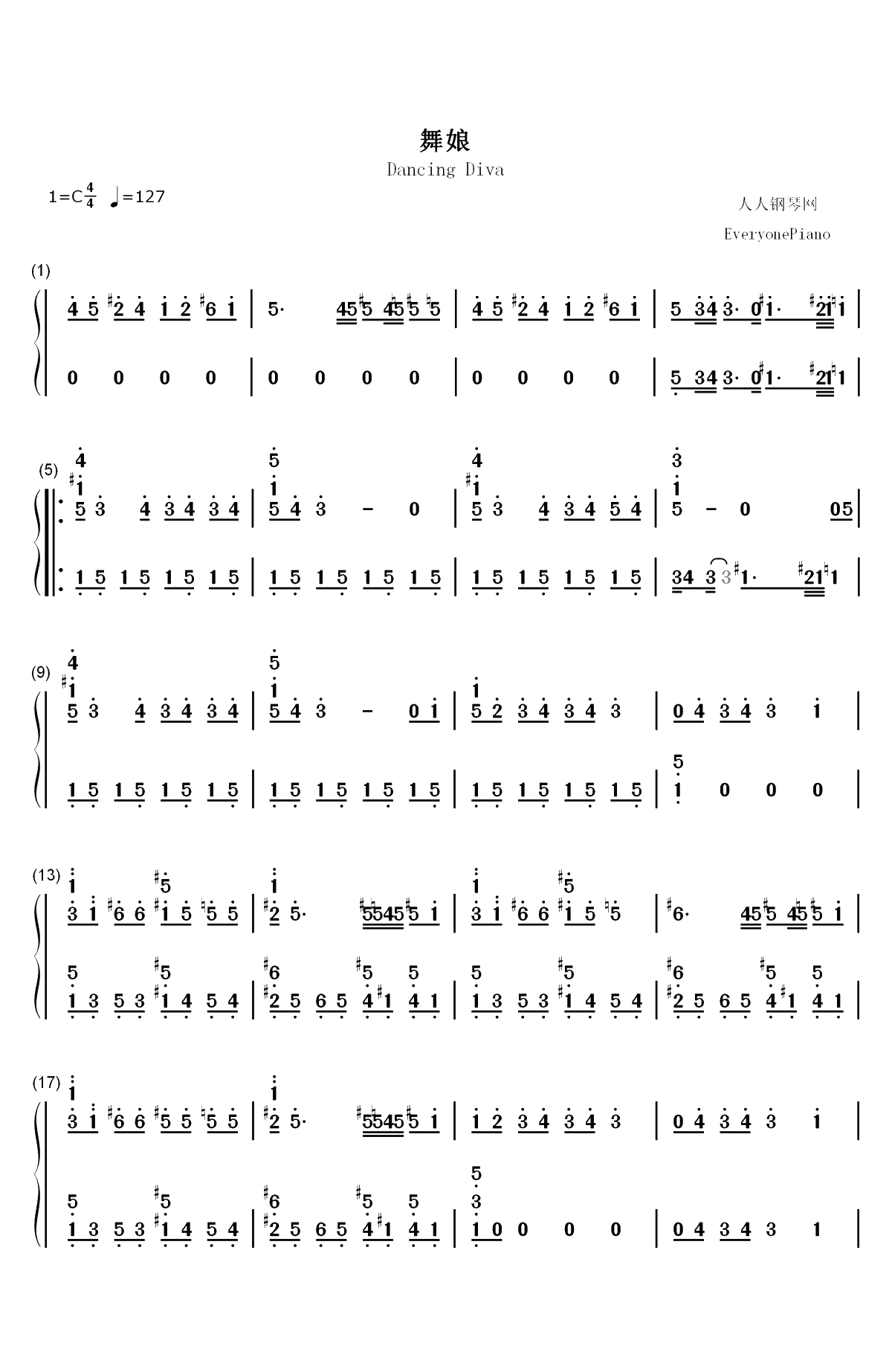 舞娘-蔡依林双手简谱预览1