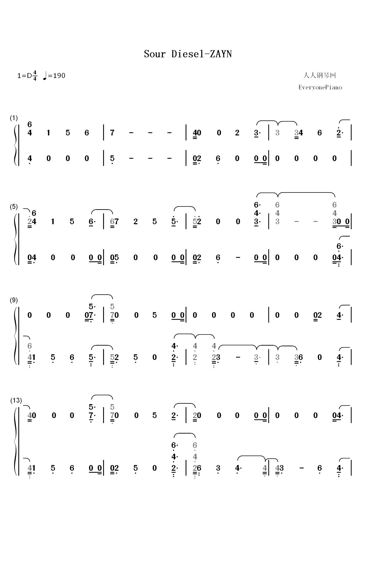 Sour Diesel-ZAYN双手简谱预览1