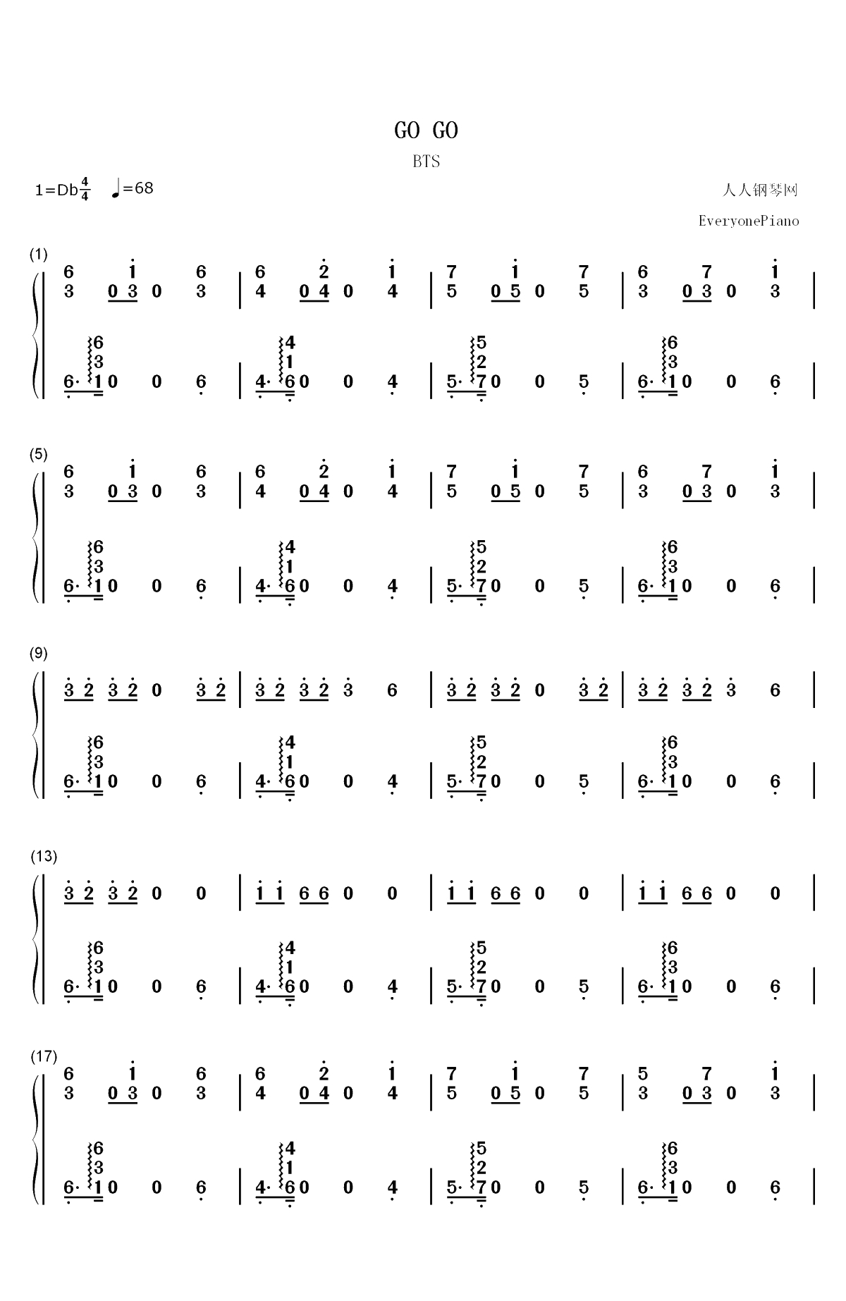 Go Go-防弹少年团双手简谱预览1