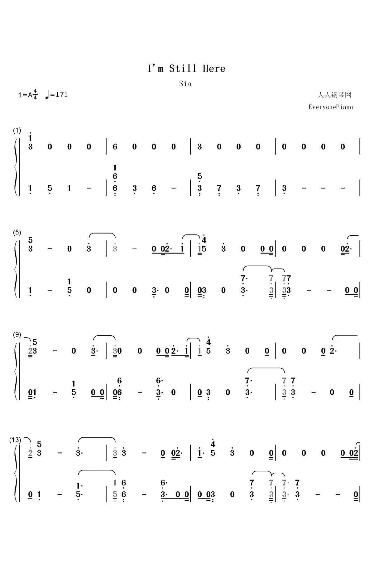 I'm Still Here-Sia双手简谱预览1