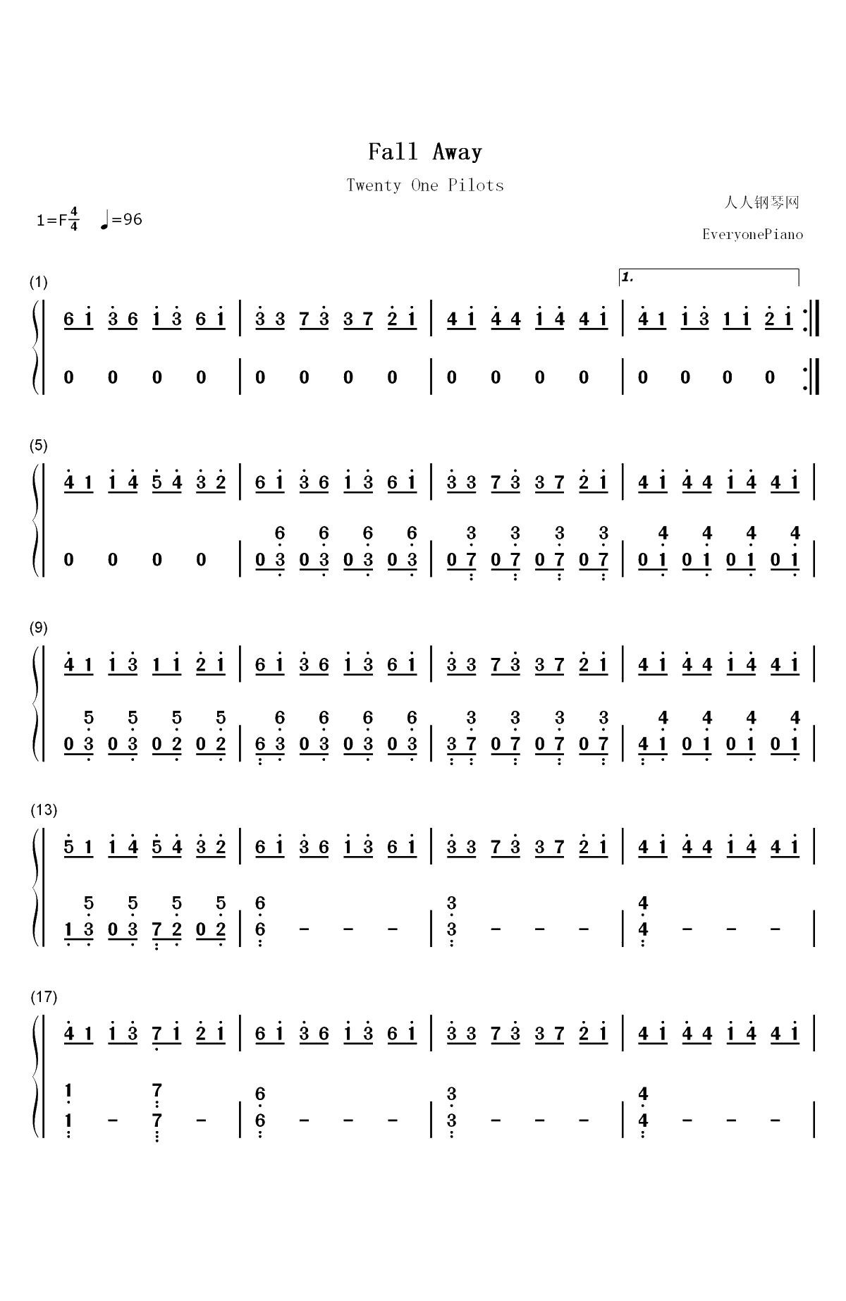 Fall Away-Twenty One Pilots双手简谱预览1