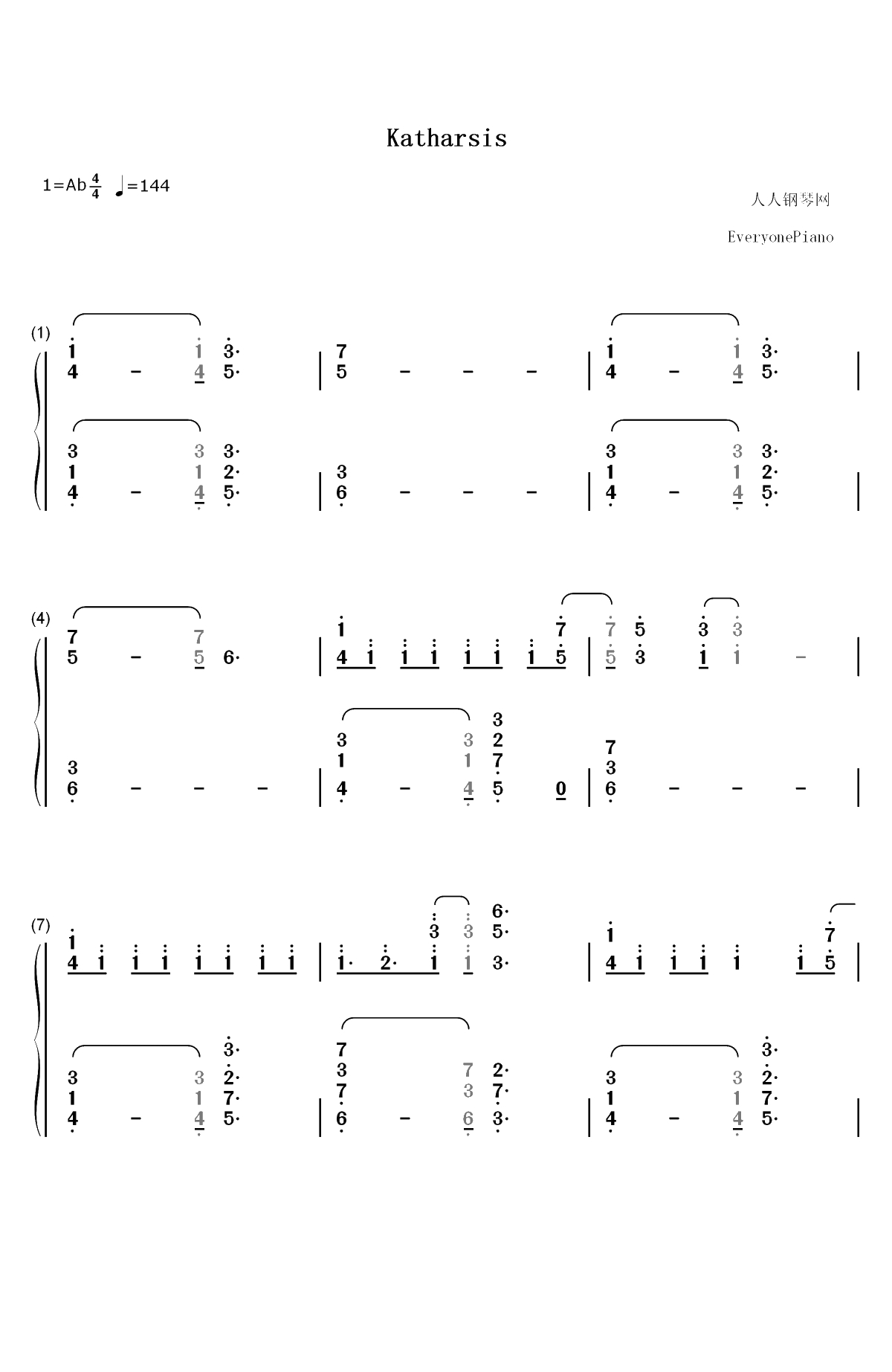 Katharsis-东京喰种re OP2双手简谱预览1