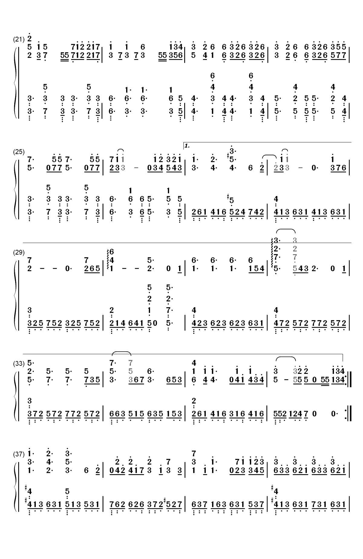 Wonderful U-完美独奏版双手简谱预览2