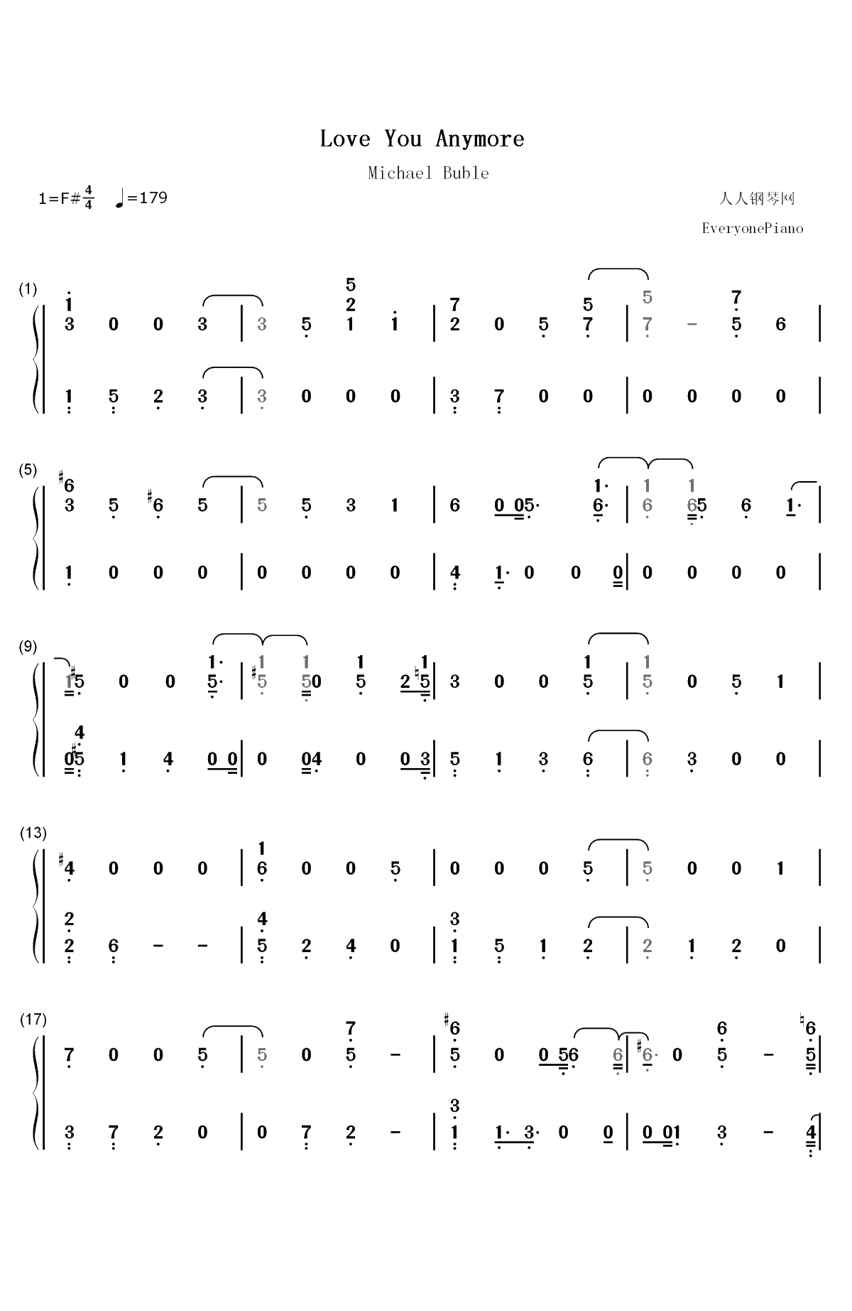 Love You Anymore-Michael Buble双手简谱预览1