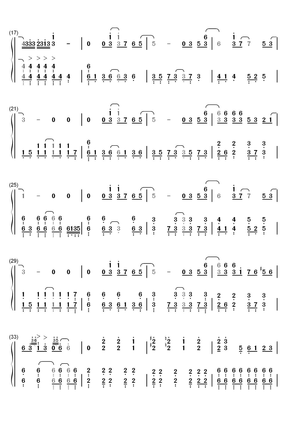 さよならエレジー-终结一吻主题曲双手简谱预览2