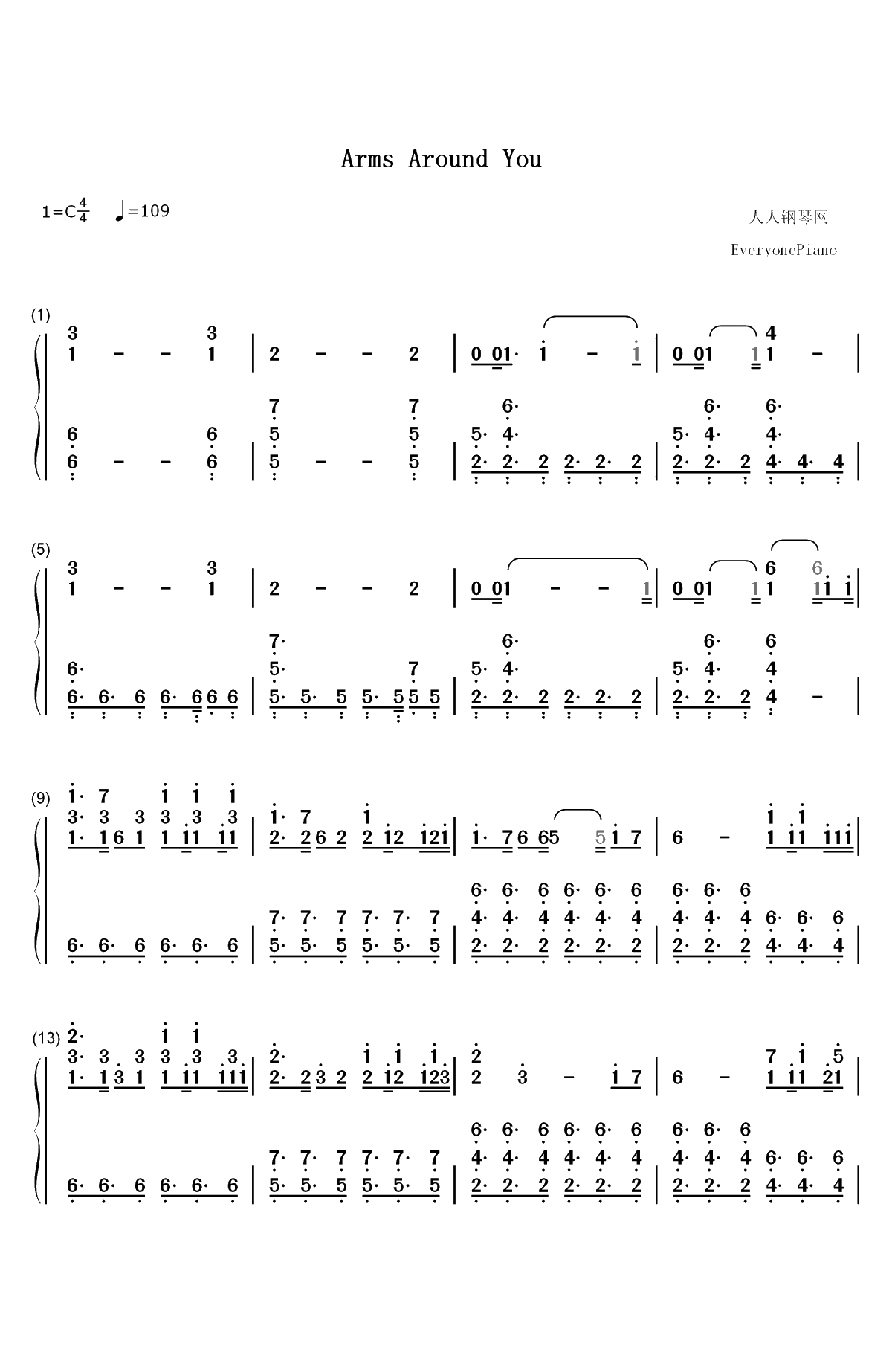 Arms Around You双手简谱预览1