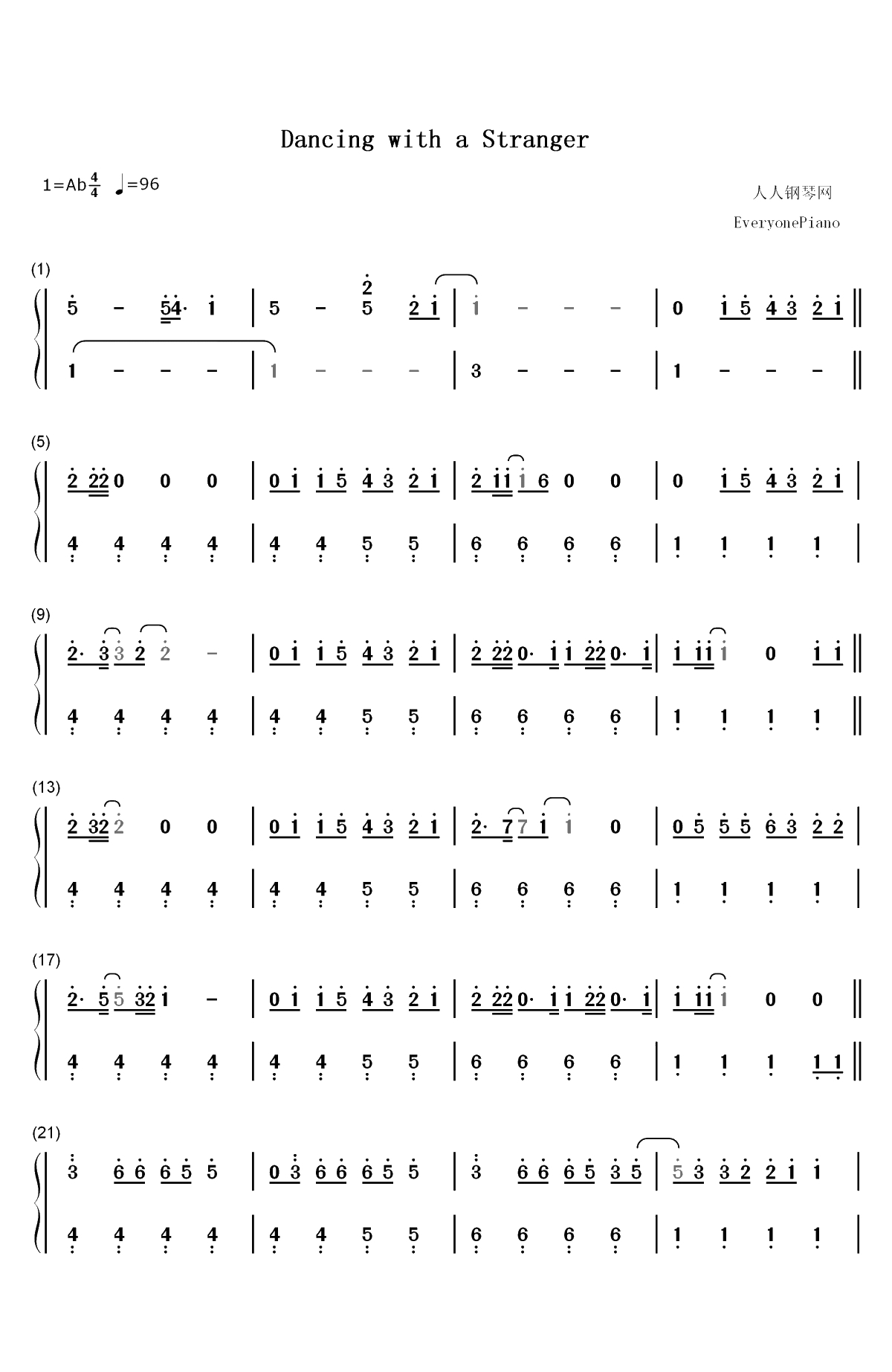 Dancing with a Stranger-Sam Smith和Normani双手简谱预览1