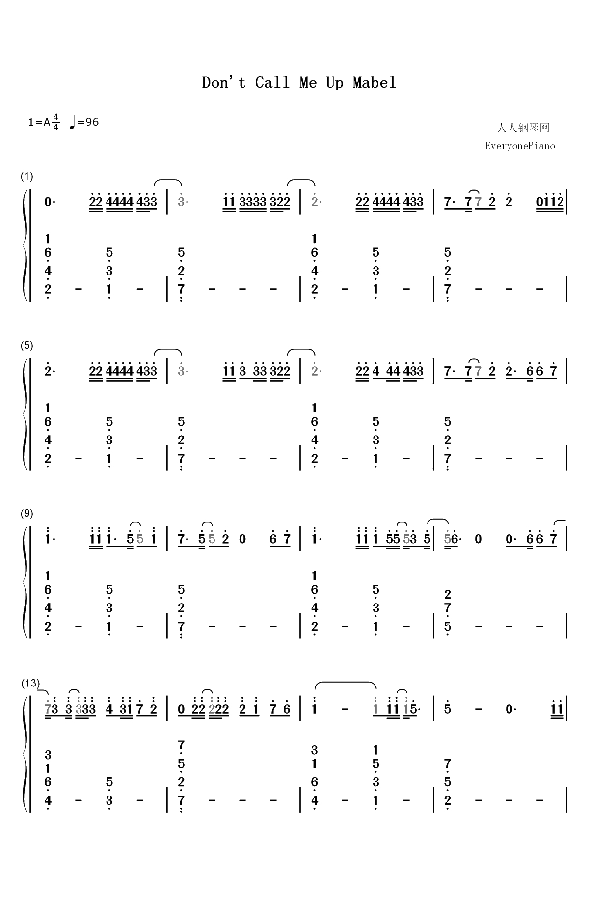 Dont Call Me Up-Mabel双手简谱预览1