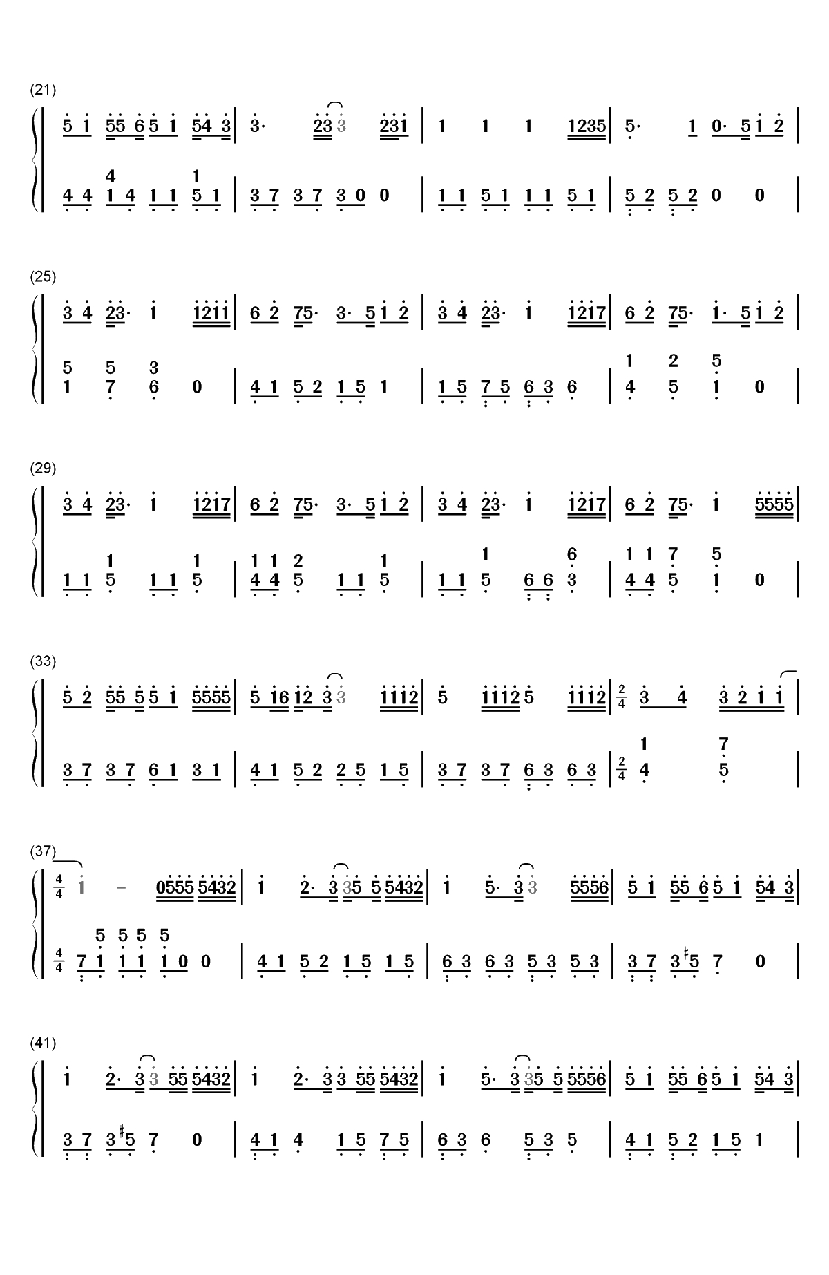 蜂鸟-我在北京等你主题曲双手简谱预览2