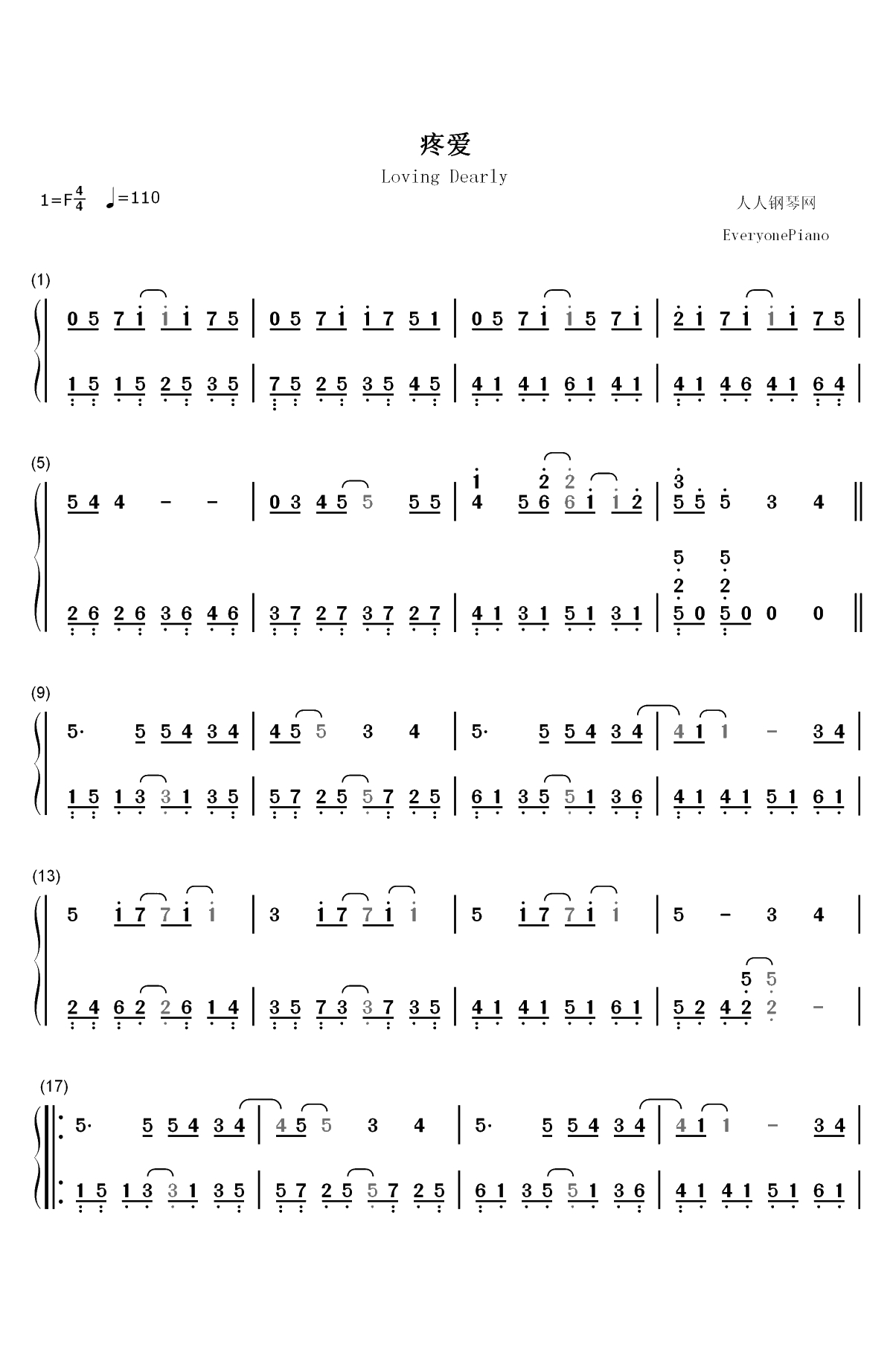 疼爱-萧敬腾双手简谱预览1
