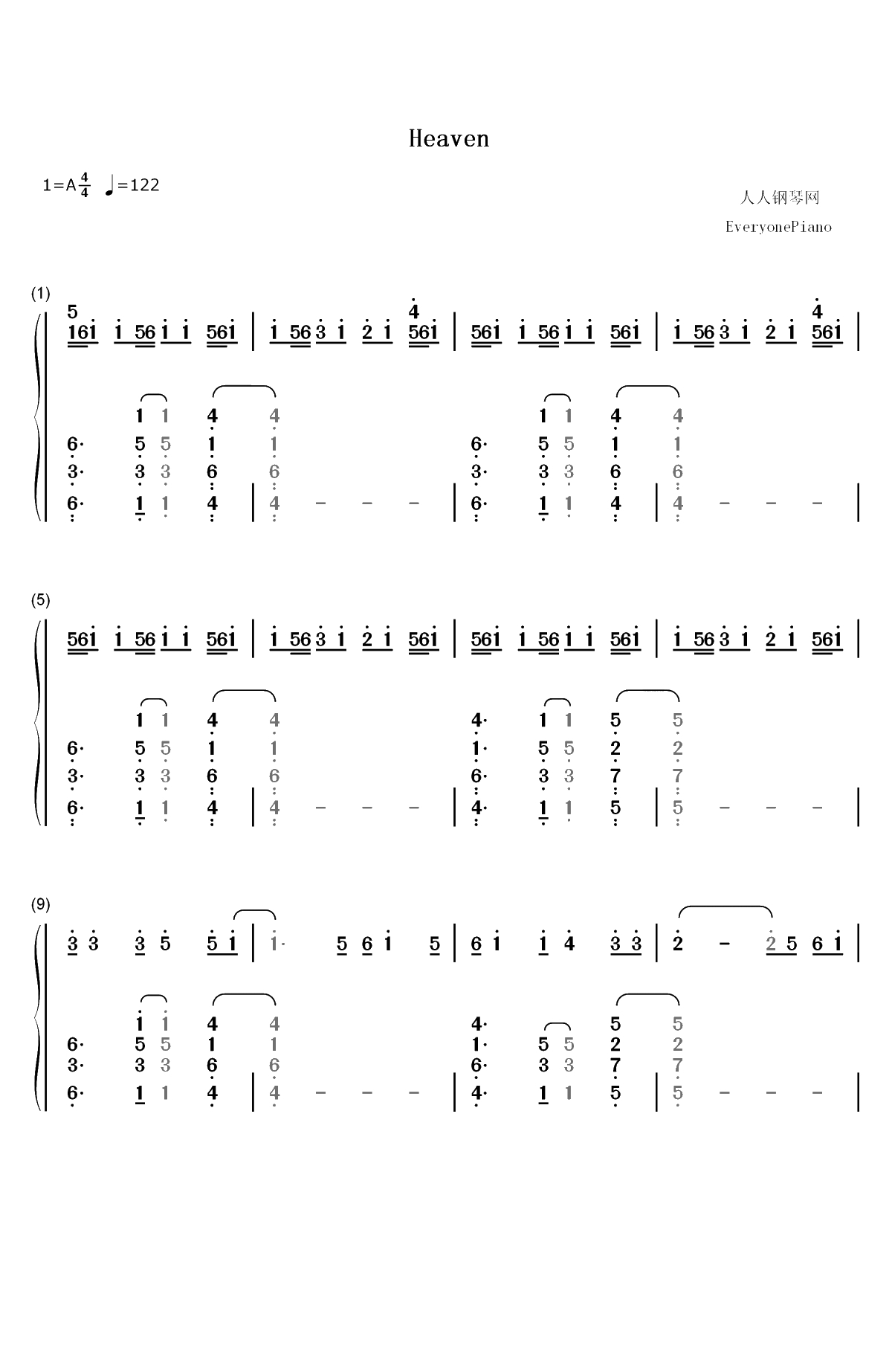 Heaven-Avicii ft Chris Martin双手简谱预览1