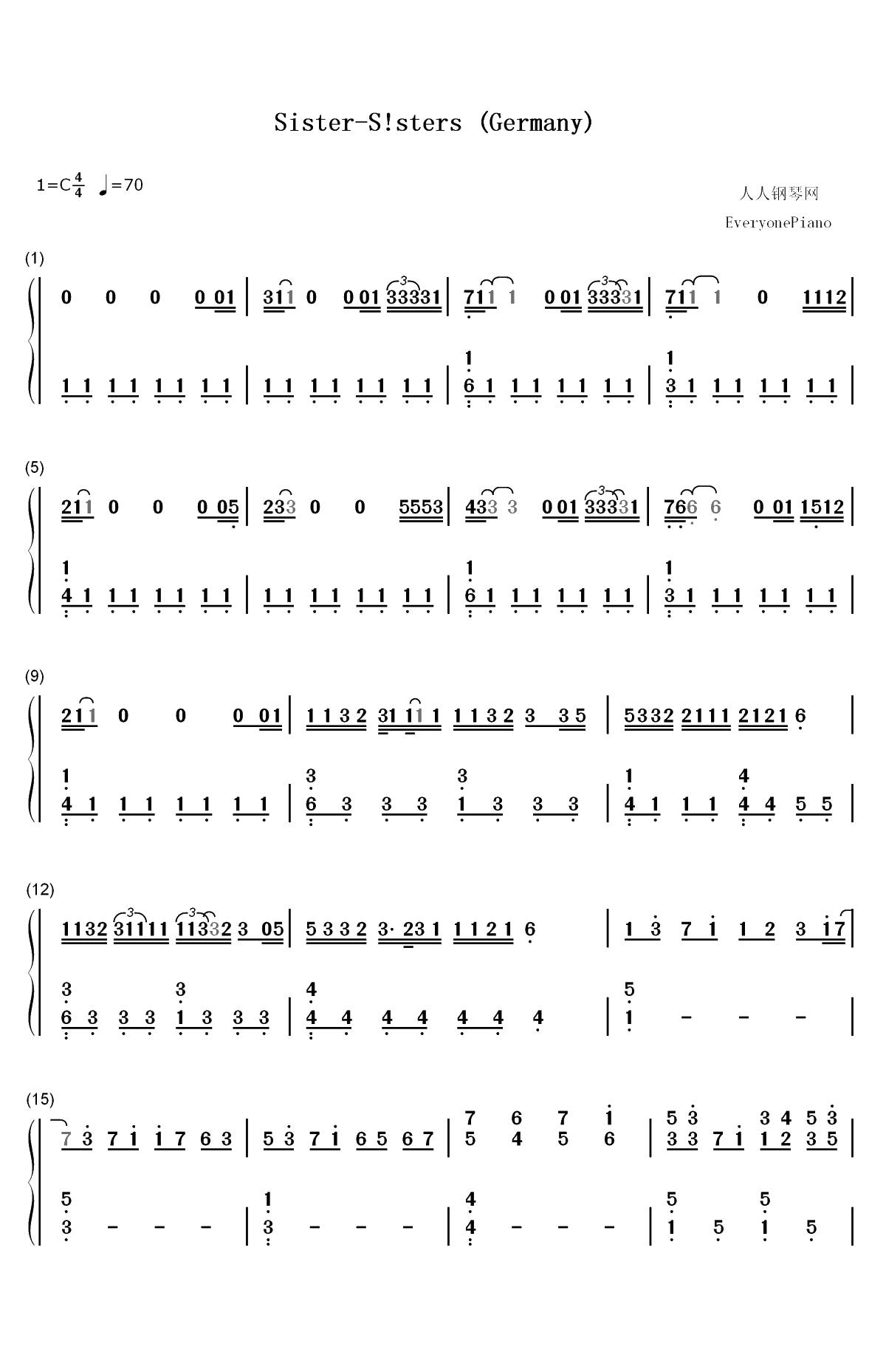 Sister-2019年欧洲歌唱大赛双手简谱预览1