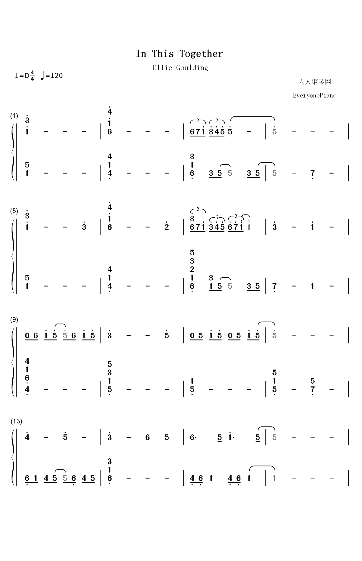 In This Together-我们的星球主题曲双手简谱预览1