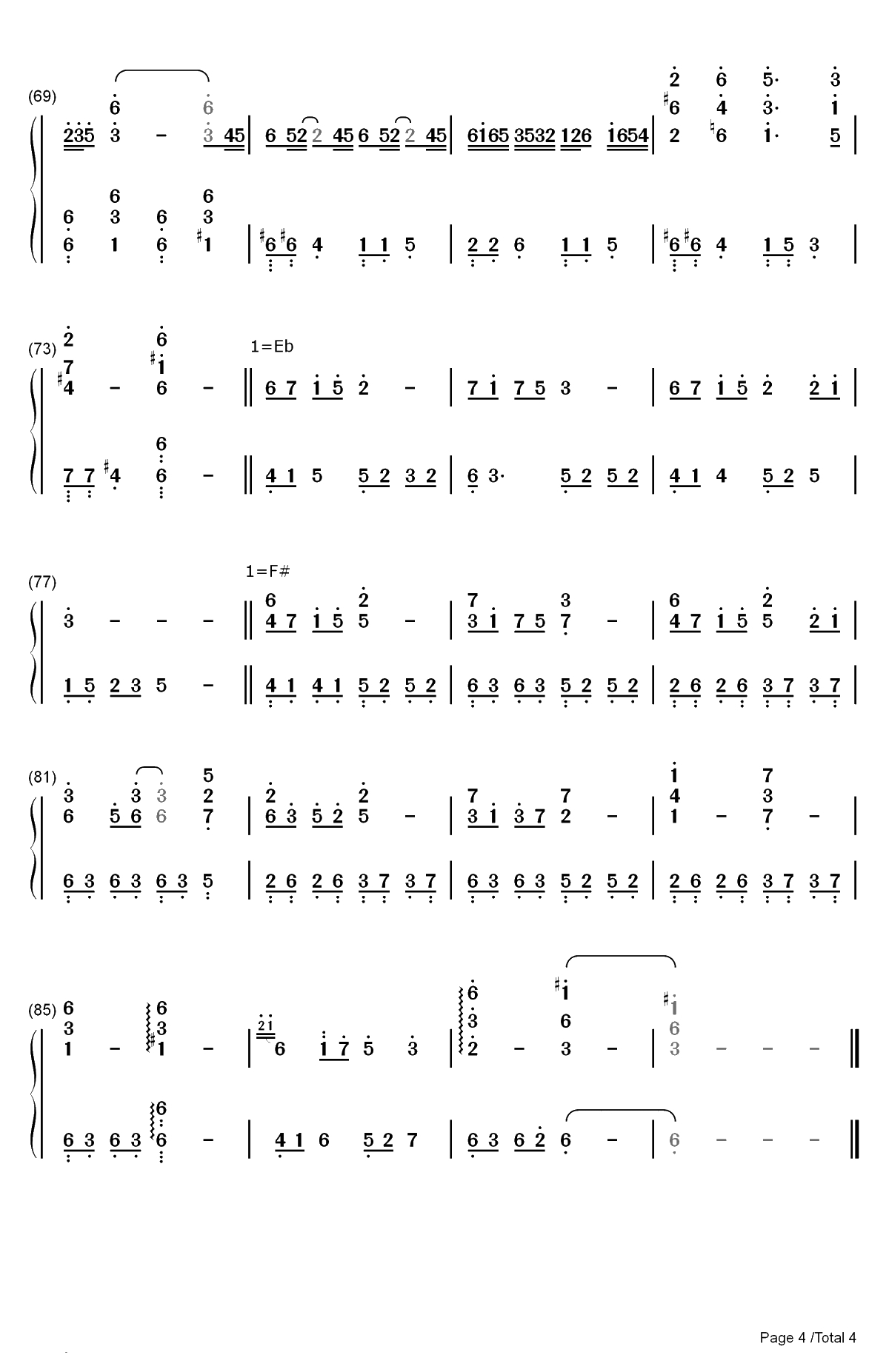 天涯-天涯明月刀BGM双手简谱预览4