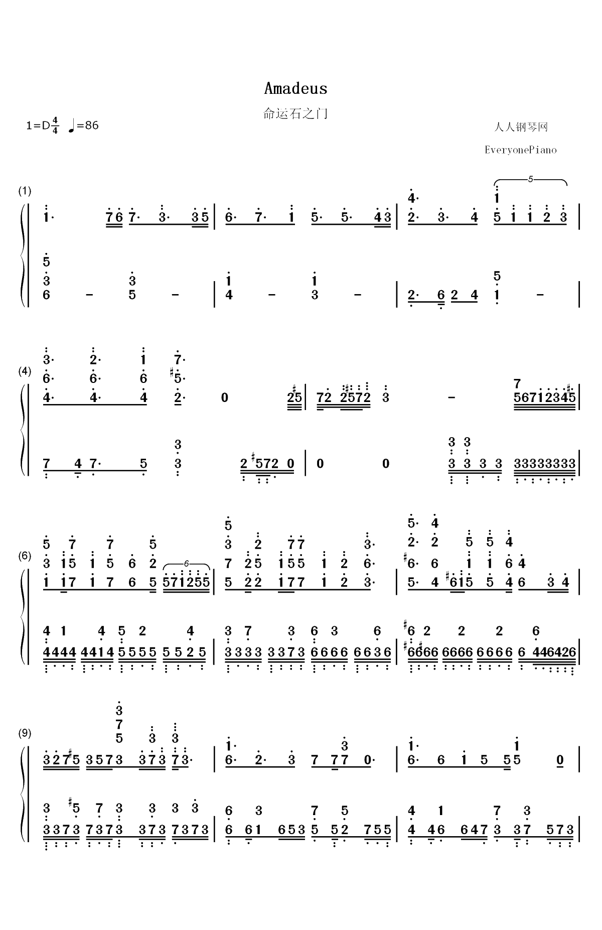 Amadeus-命运石之门0插曲双手简谱预览1