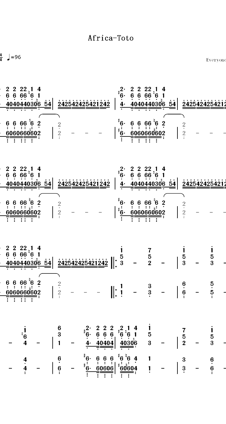 Africa-Toto双手简谱预览1