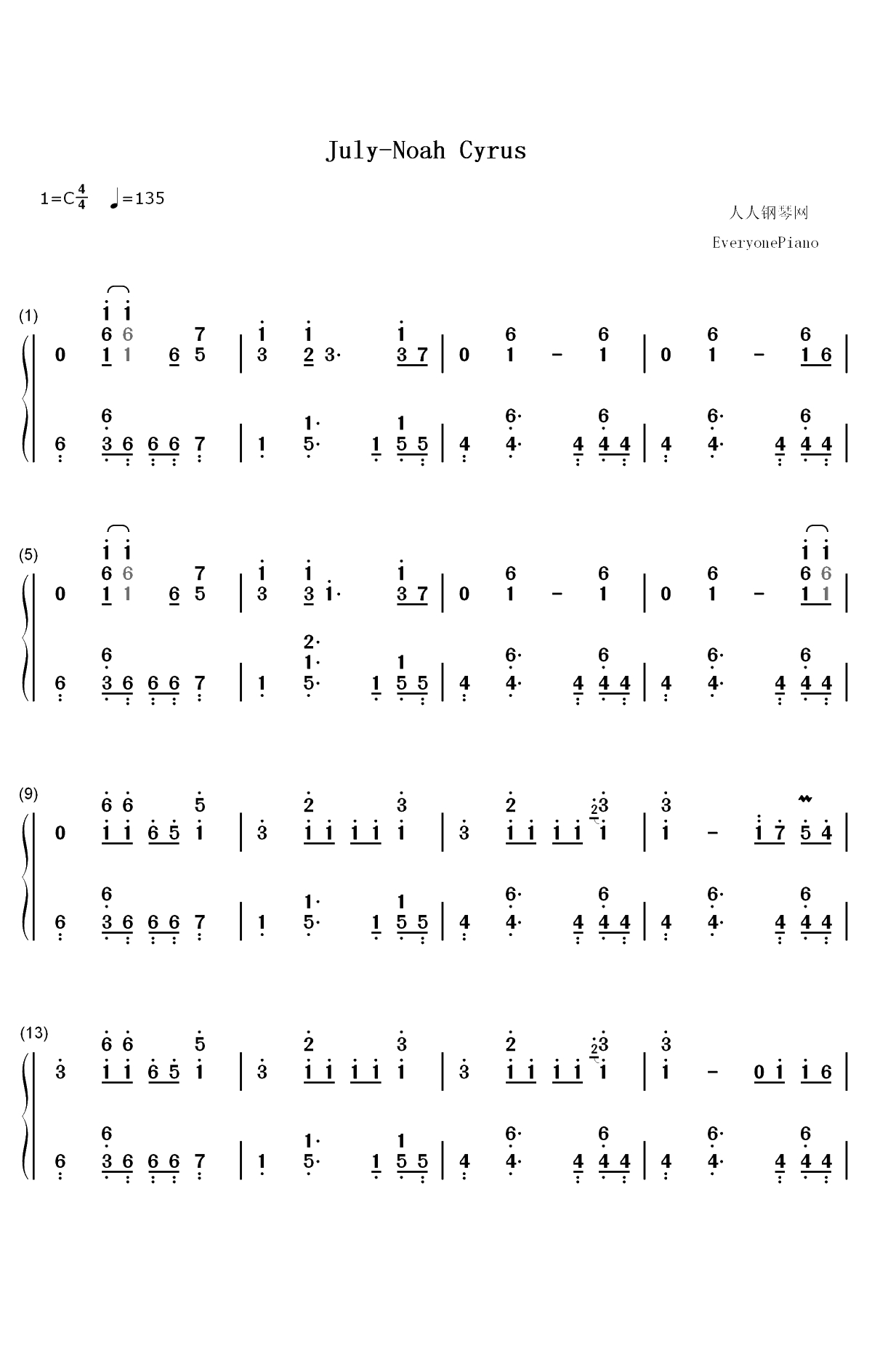 July-Noah Cyrus双手简谱预览1