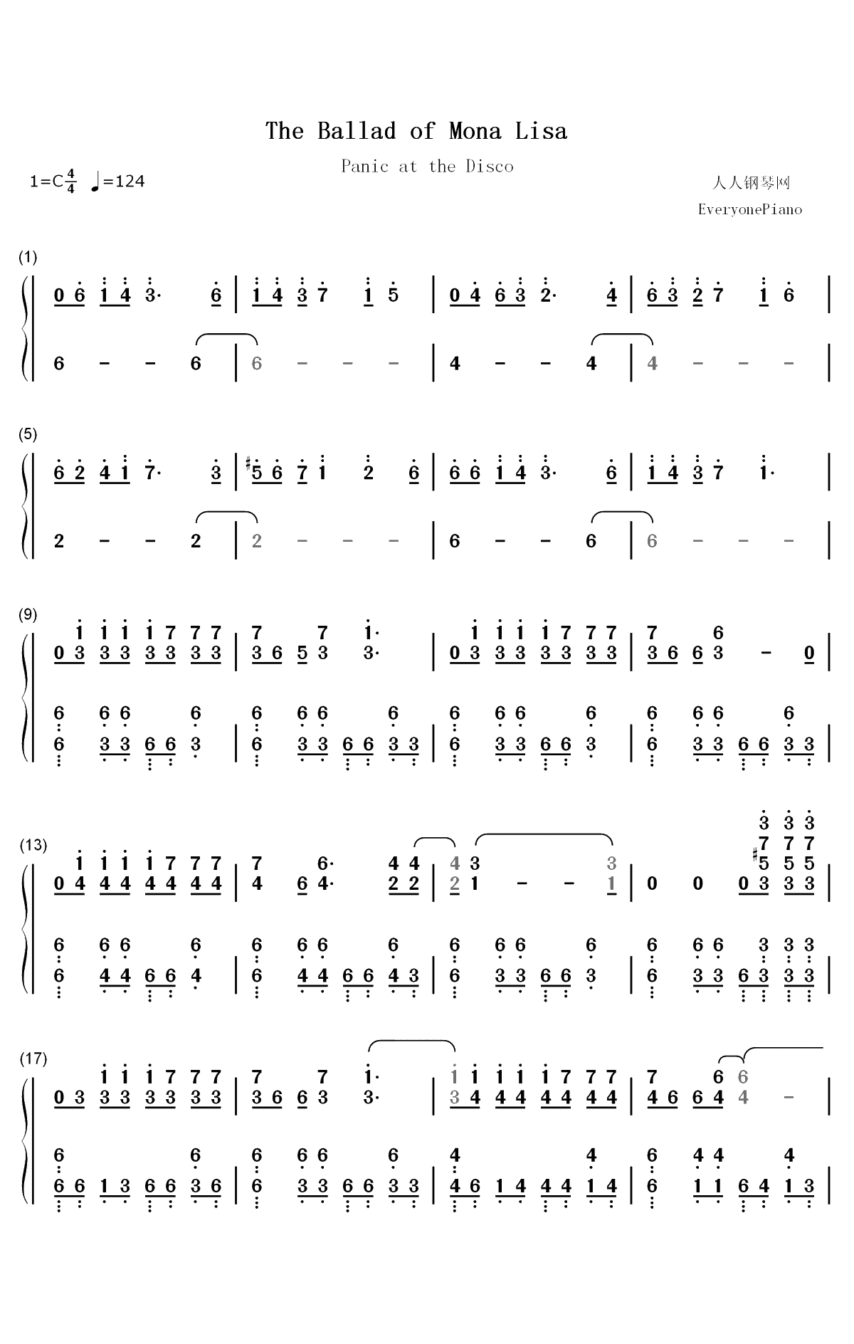 The Ballad of Mona Lisa-Mona Lisa双手简谱预览1