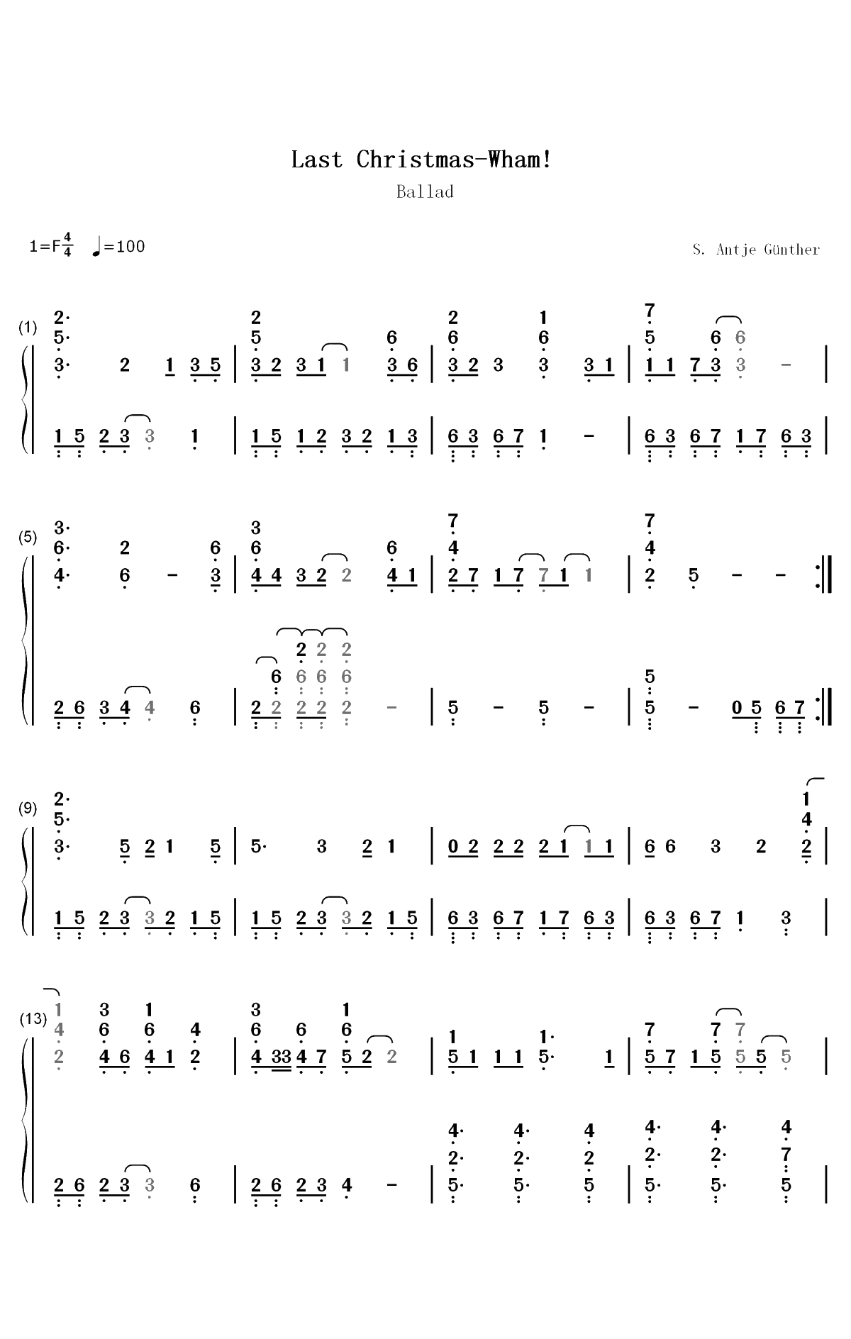 Last Christmas-Wham双手简谱预览1