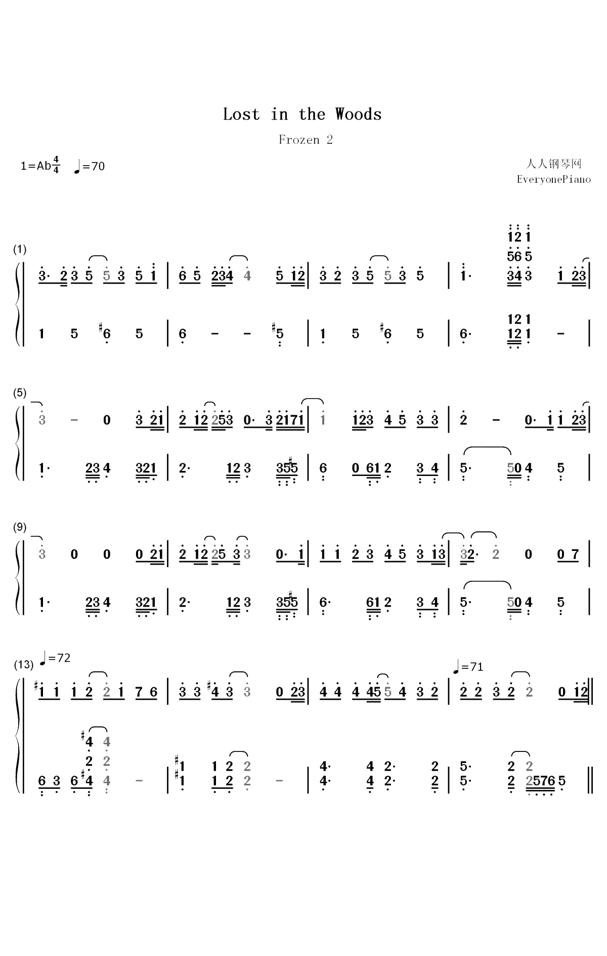 Lost in the Woods-冰雪奇缘2插曲双手简谱预览1