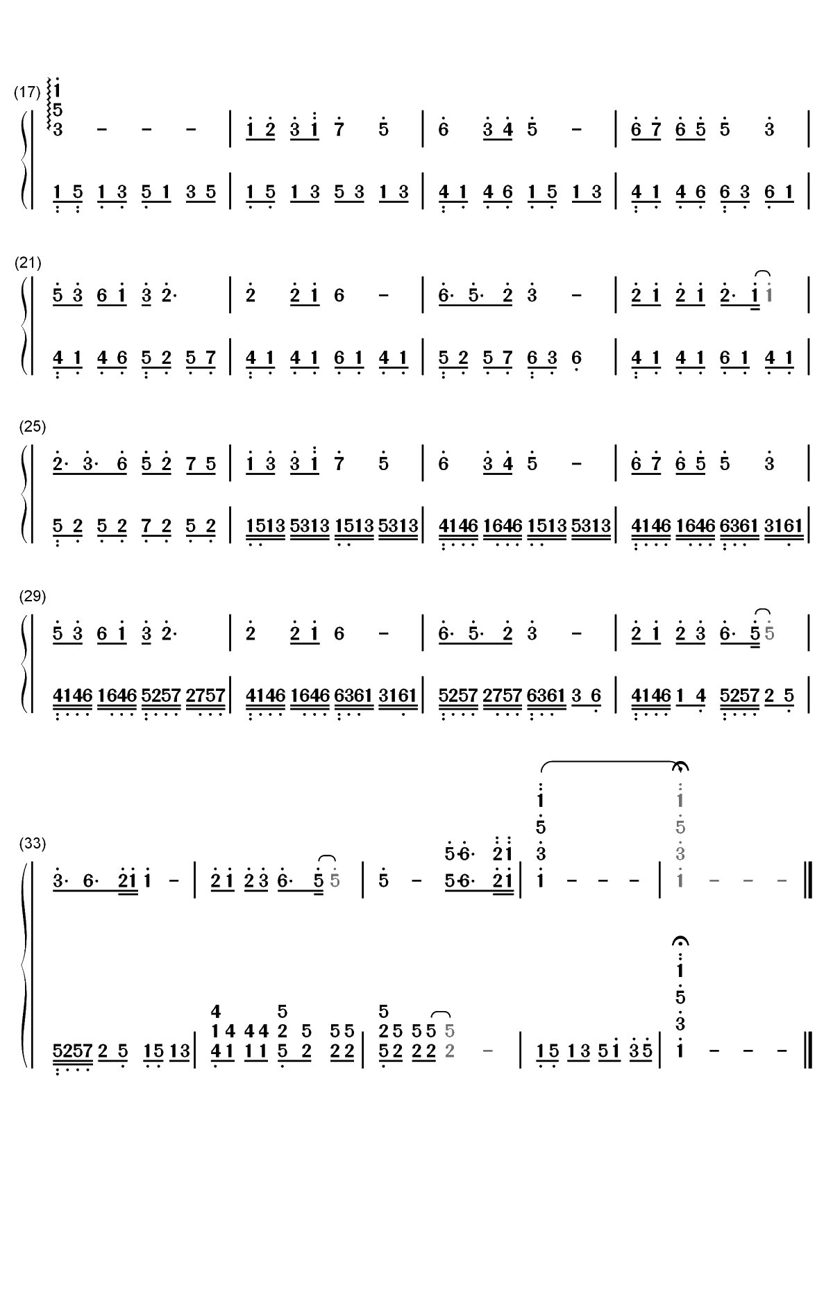 不忘初心-央视春晚压轴曲目双手简谱预览2