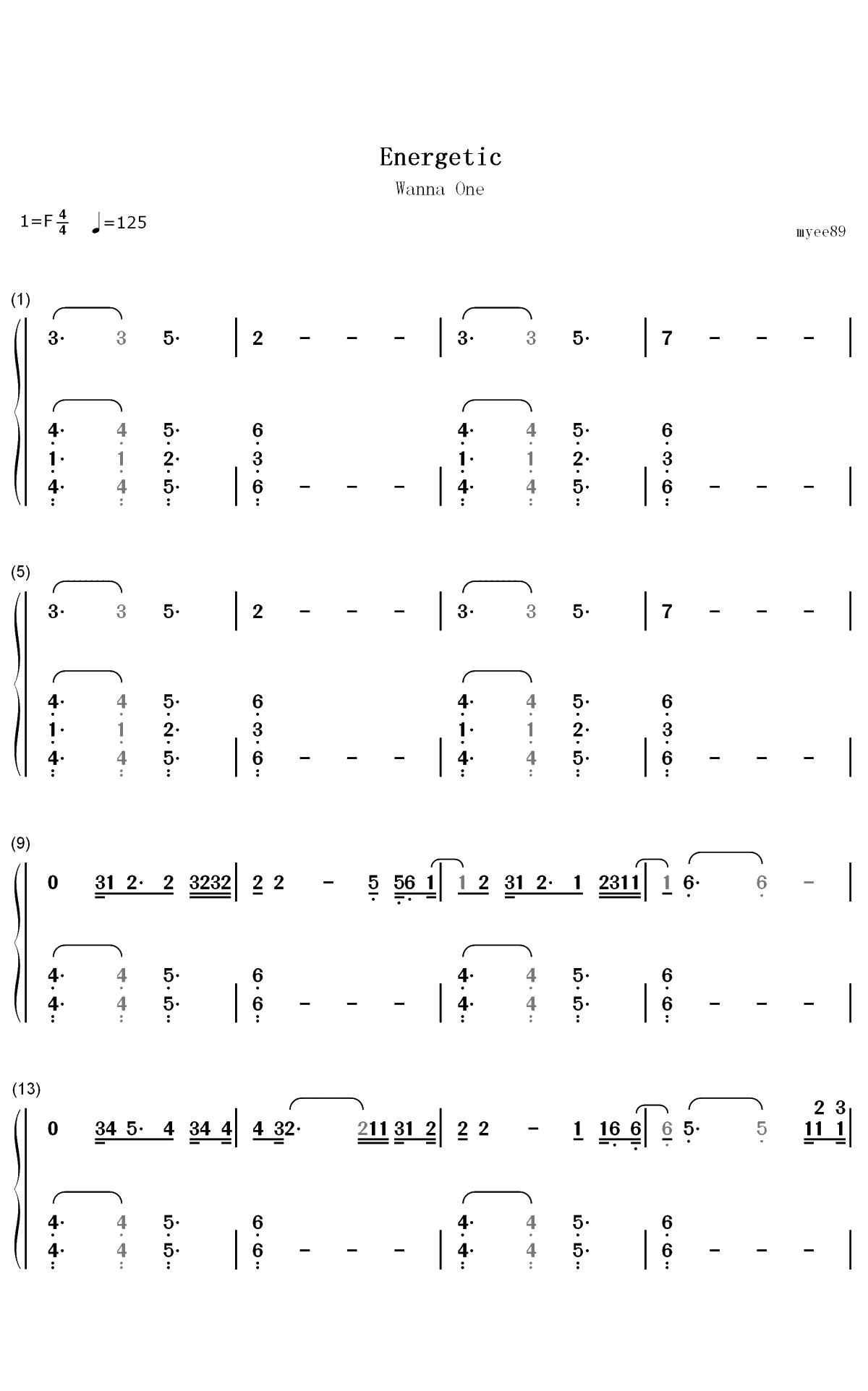 Energetic-Wanna One双手简谱预览1