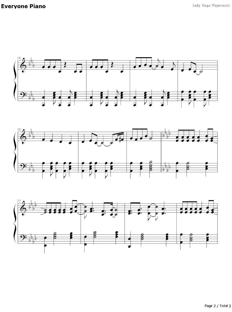 Paparazzi钢琴谱-Lady Gaga-绯闻女孩第二季第一集插曲2
