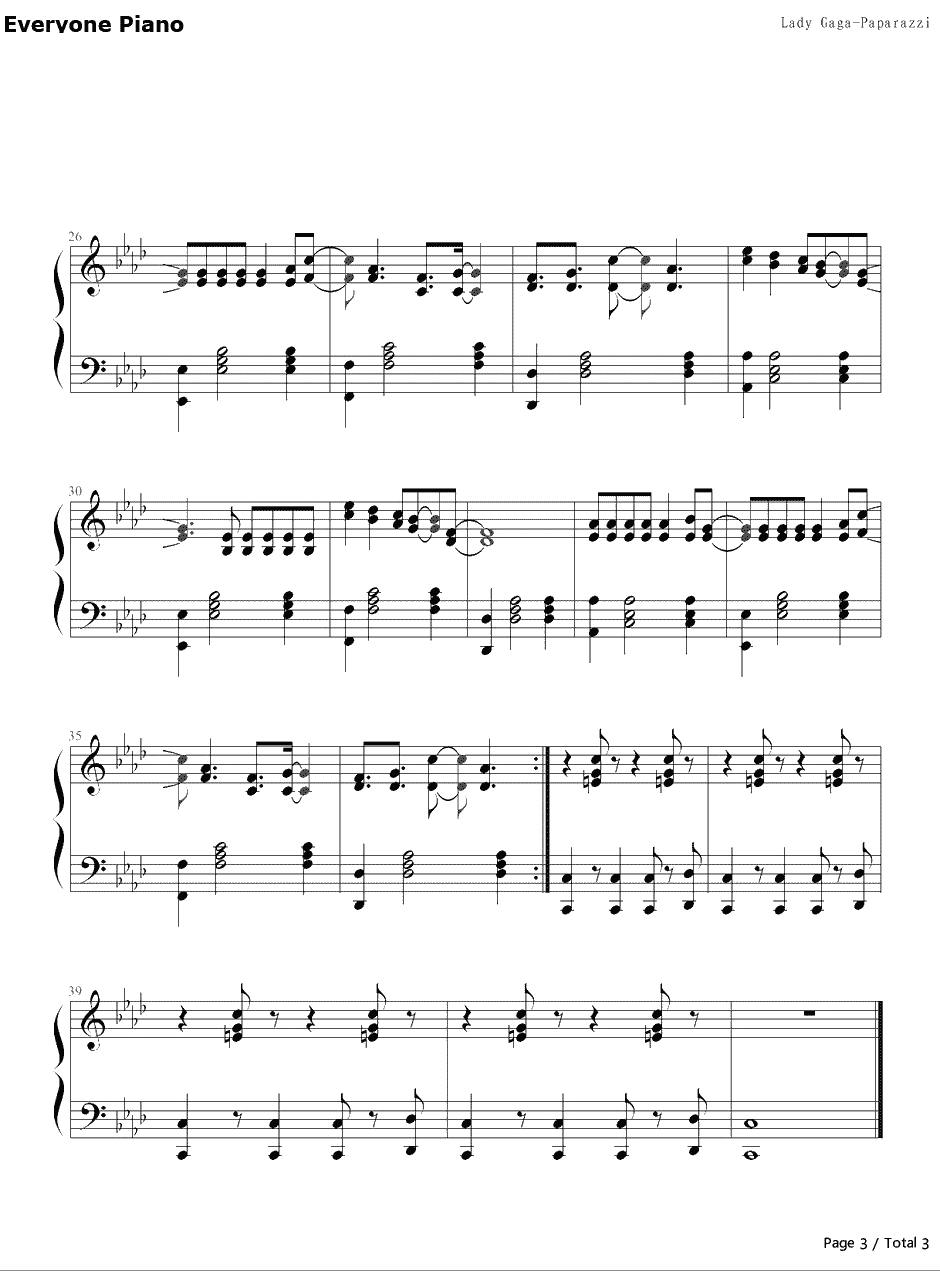 Paparazzi钢琴谱-Lady Gaga-绯闻女孩第二季第一集插曲3