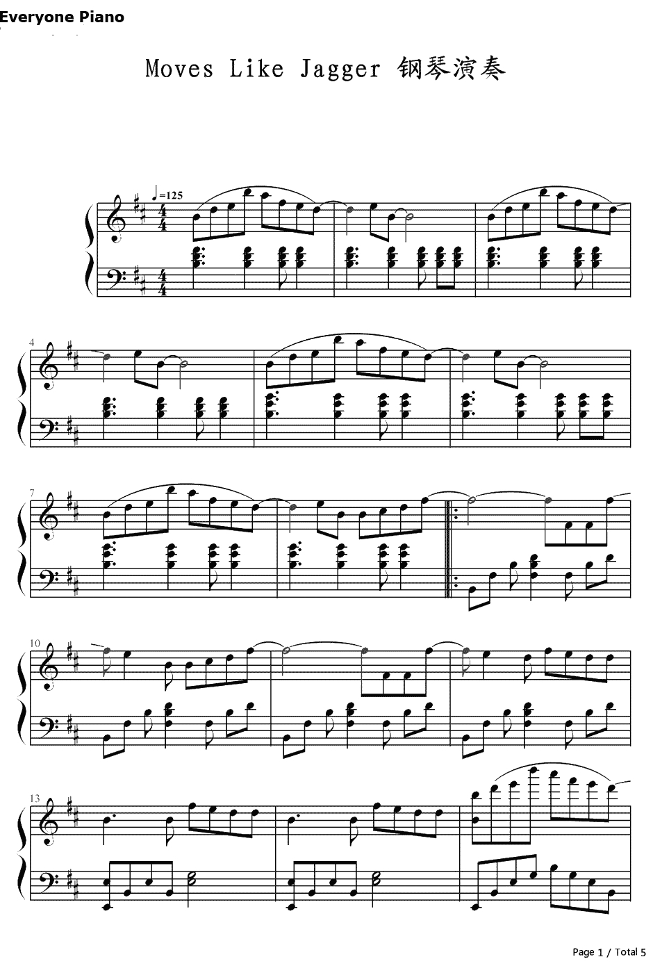 Moves Like Jagger钢琴谱-丁少华/周礼虎-中国好声音1