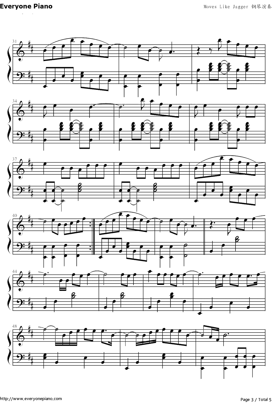 Moves Like Jagger钢琴谱-丁少华/周礼虎-中国好声音3