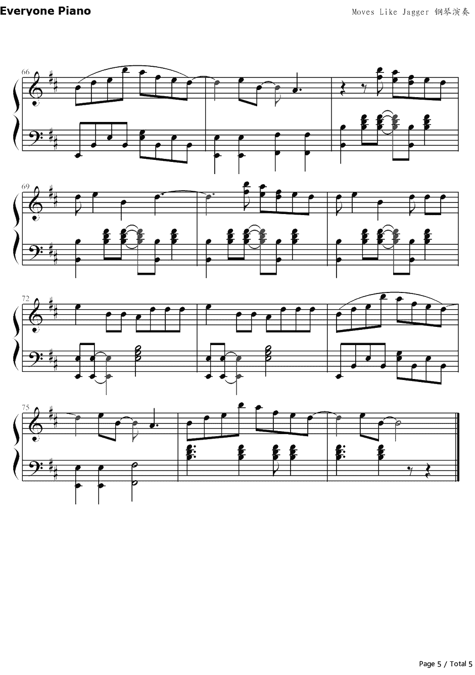 Moves Like Jagger钢琴谱-丁少华/周礼虎-中国好声音5