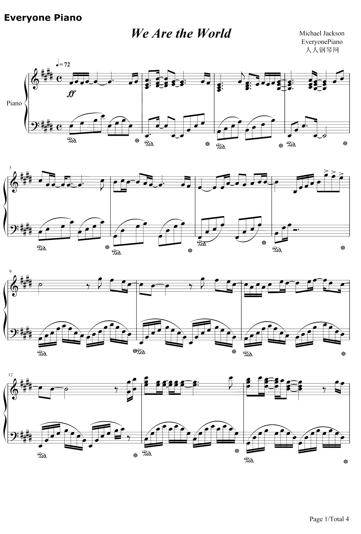 We Are The World钢琴谱-克尔·杰克逊/莱昂纳尔·里奇1