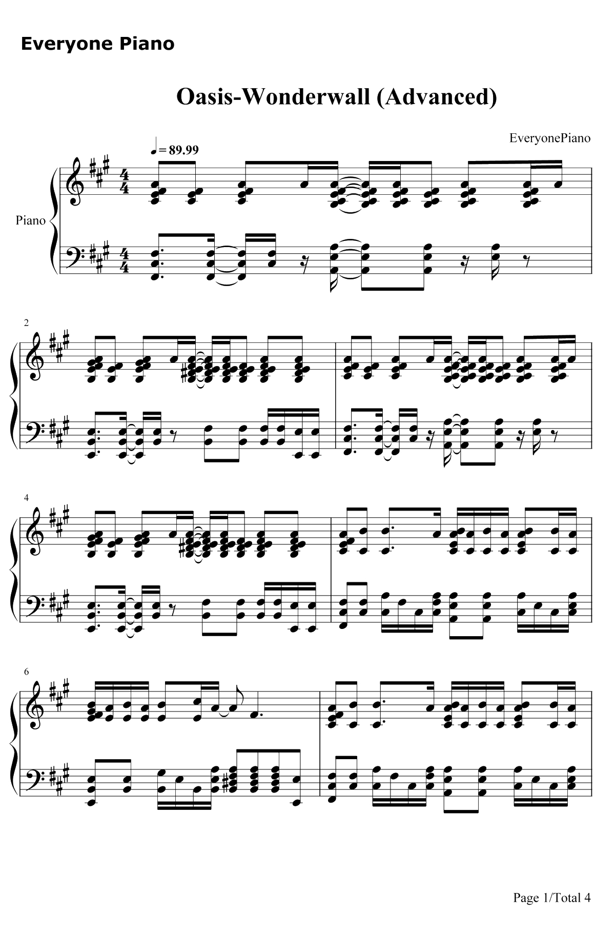 Wonderwall钢琴谱-Oasis1