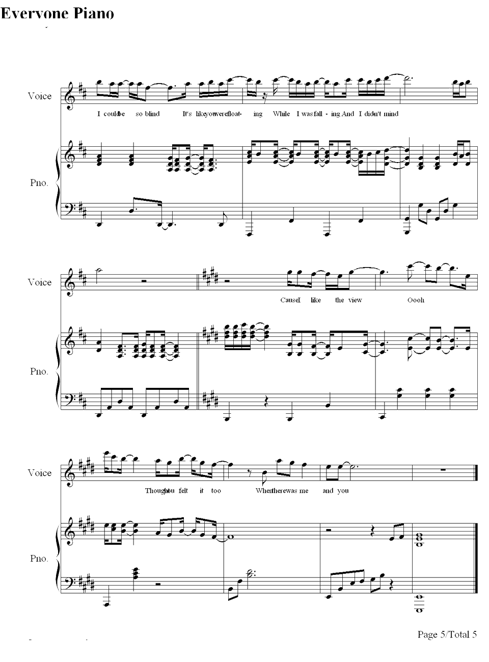 When There Was Me And You钢琴谱-VanessaAnneHudgens-《歌舞青春1》插曲5