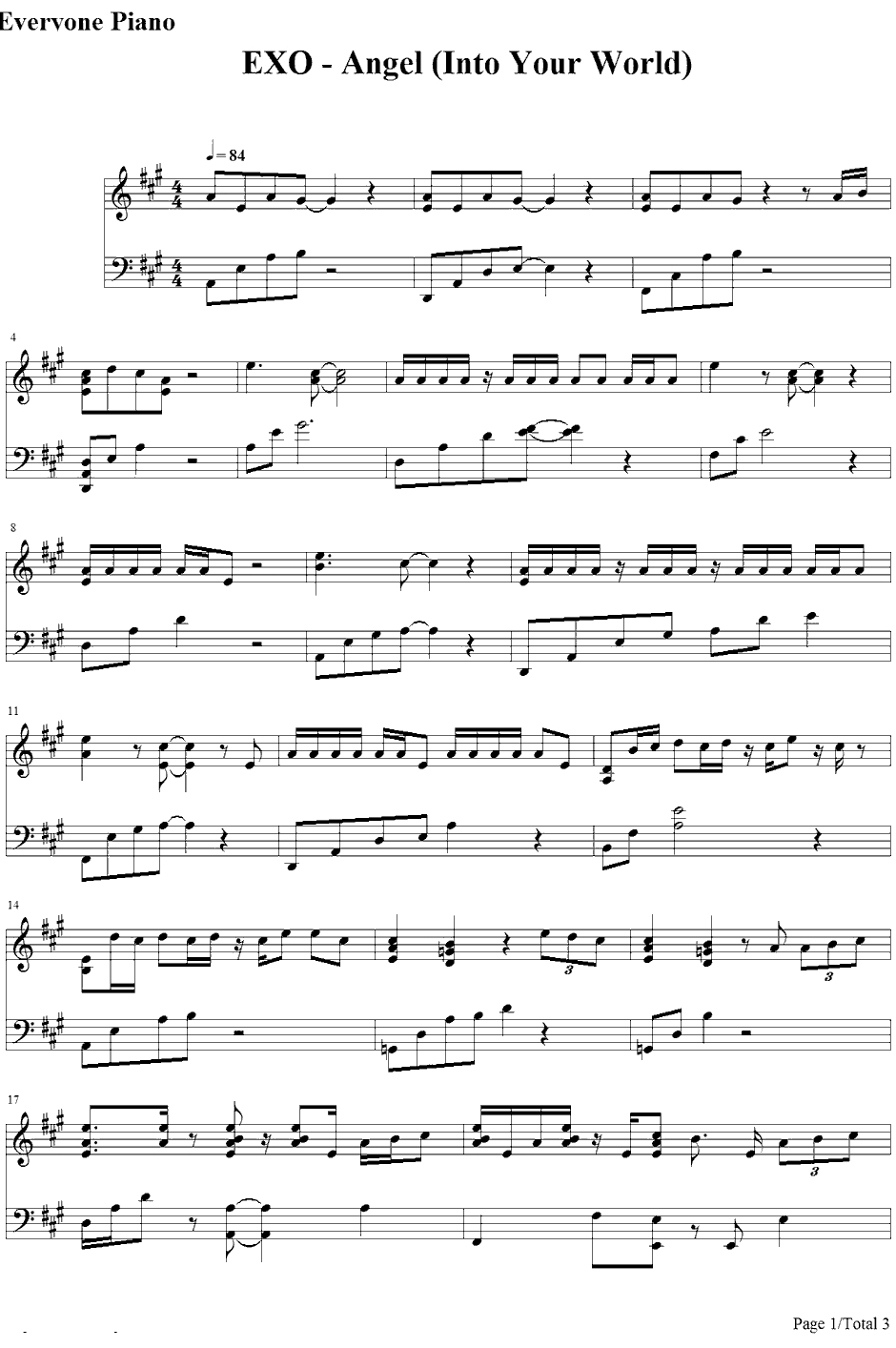 Angel(Into Your World)钢琴谱-EXO1
